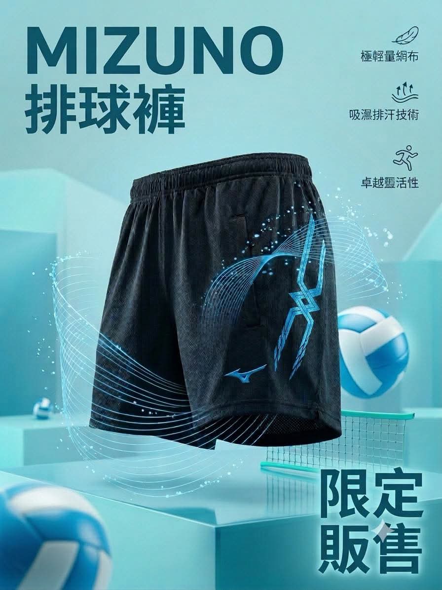 Mizuno 短褲 冰川藍