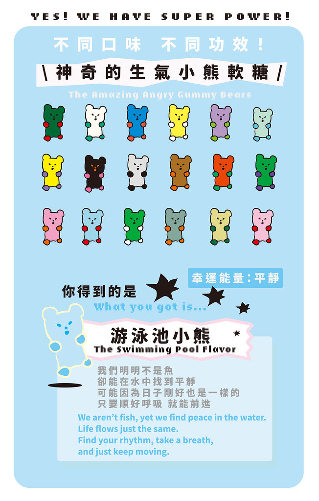 \ 有聲音 ! / 小熊軟糖生氣了 噗啾娃娃吊飾 游泳池小熊 天藍