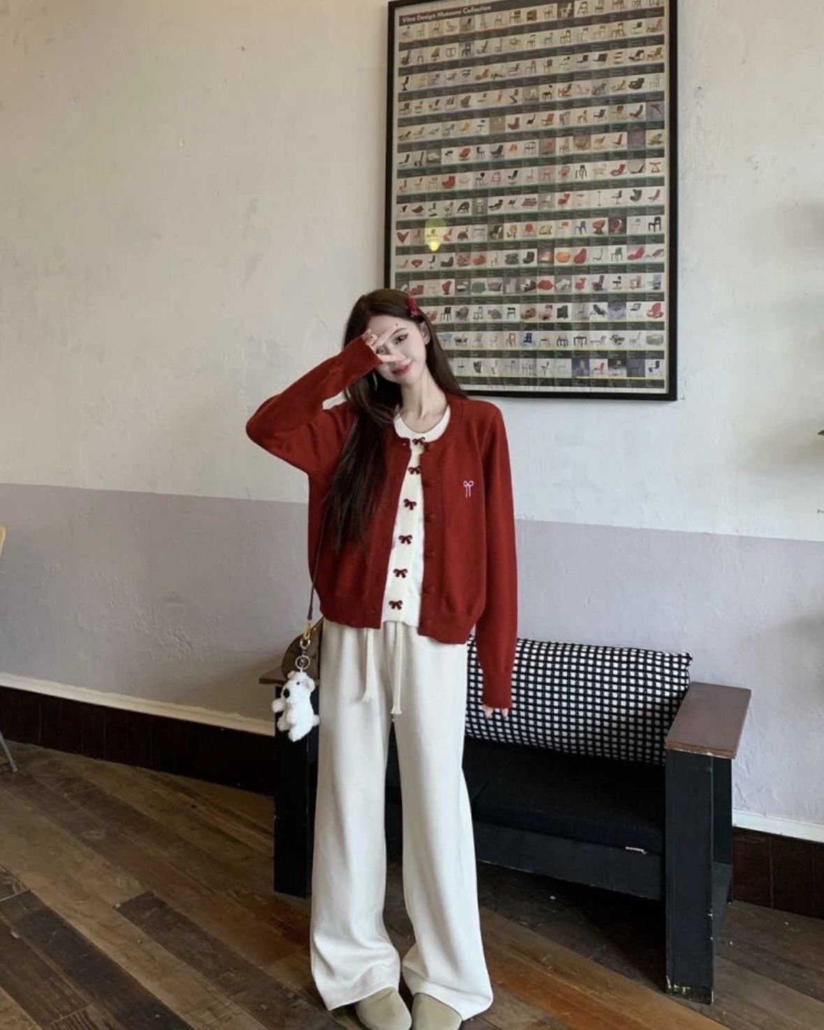 TP452高领红色毛衣假两件