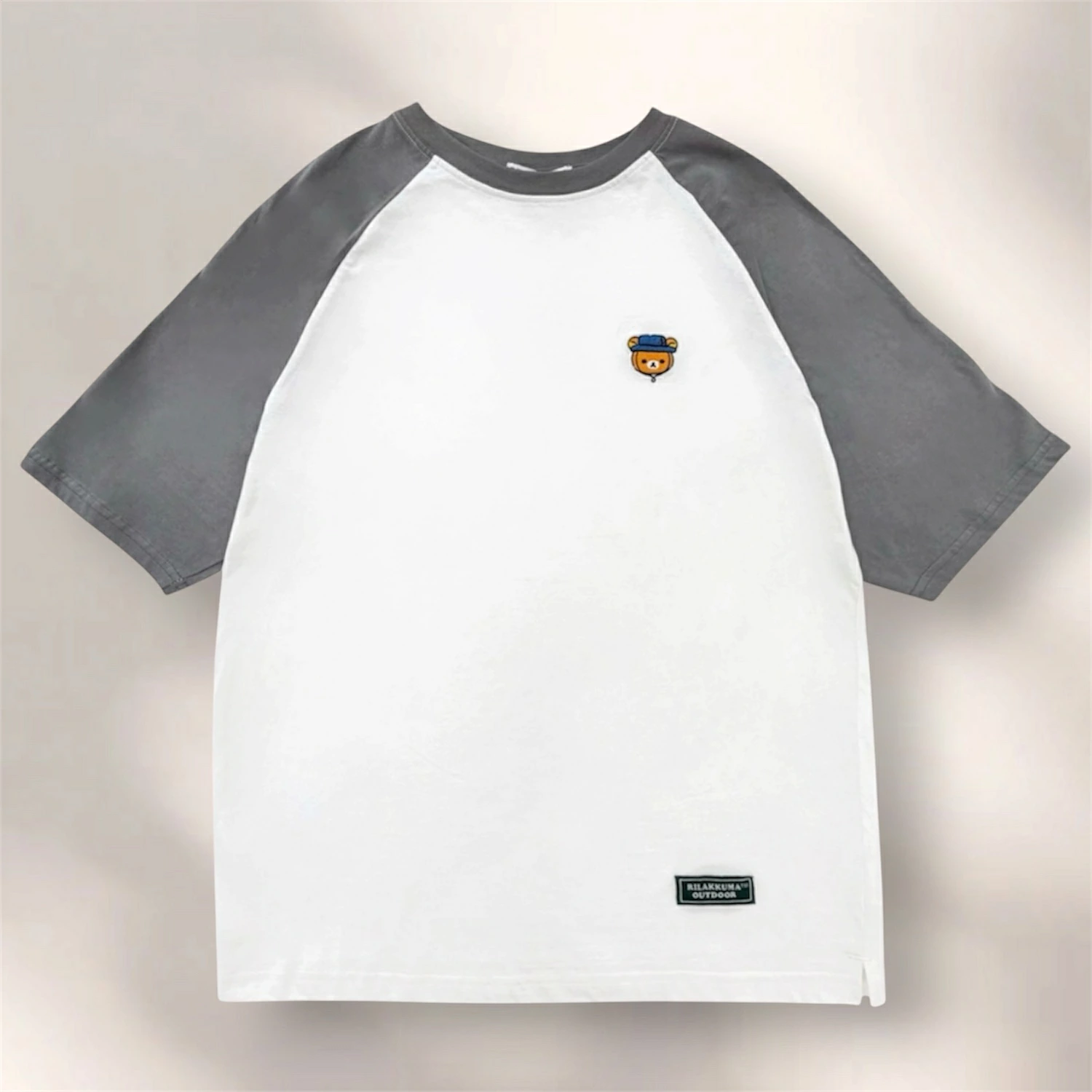 鬆弛熊戶外系列 刺繡拼色袖 Oversize 插肩短袖T恤（男女適用