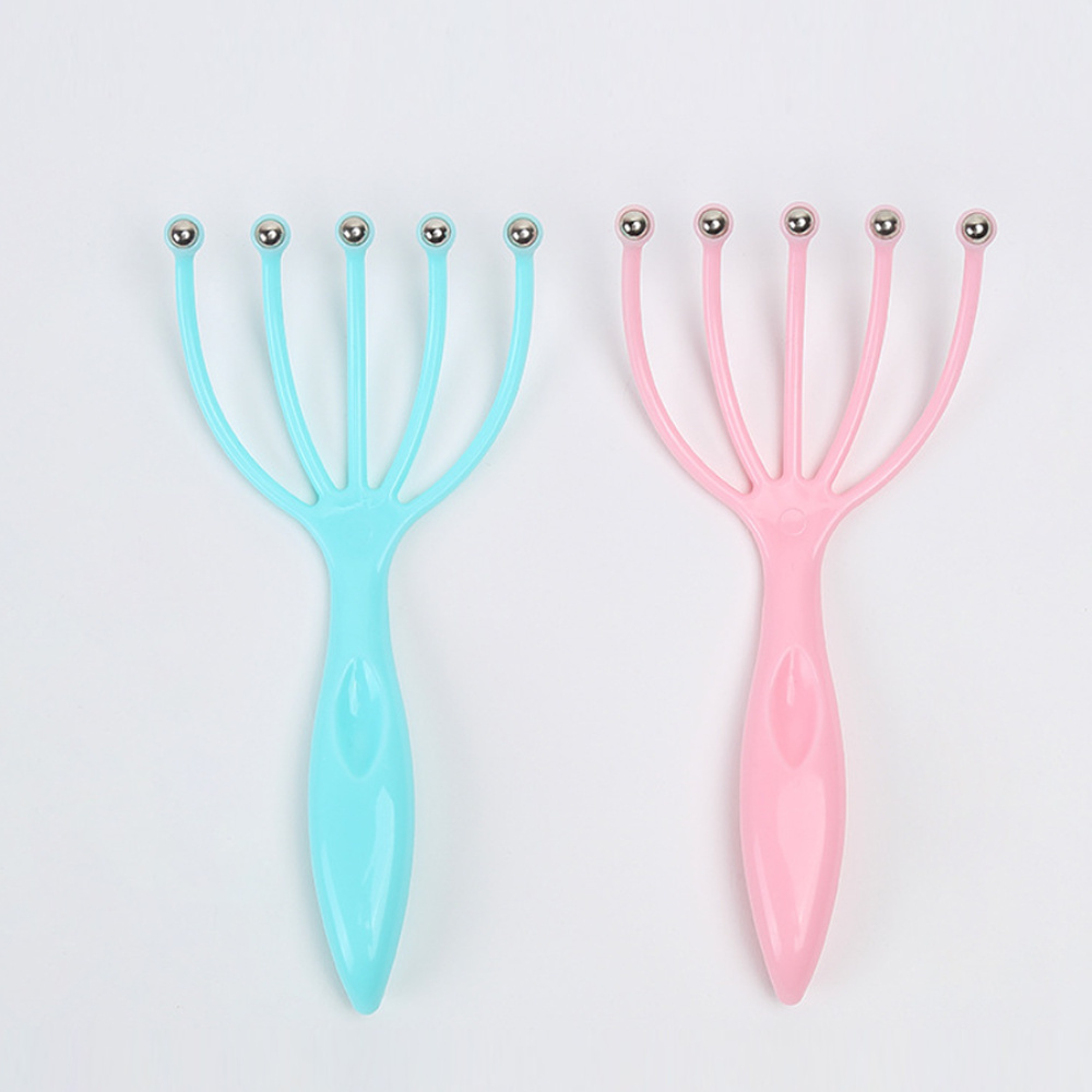 五爪滾珠按摩器 頭部按摩 舒筋活絡 按摩梳 促進血液按摩爪 藍色 [平行進口] HK2775