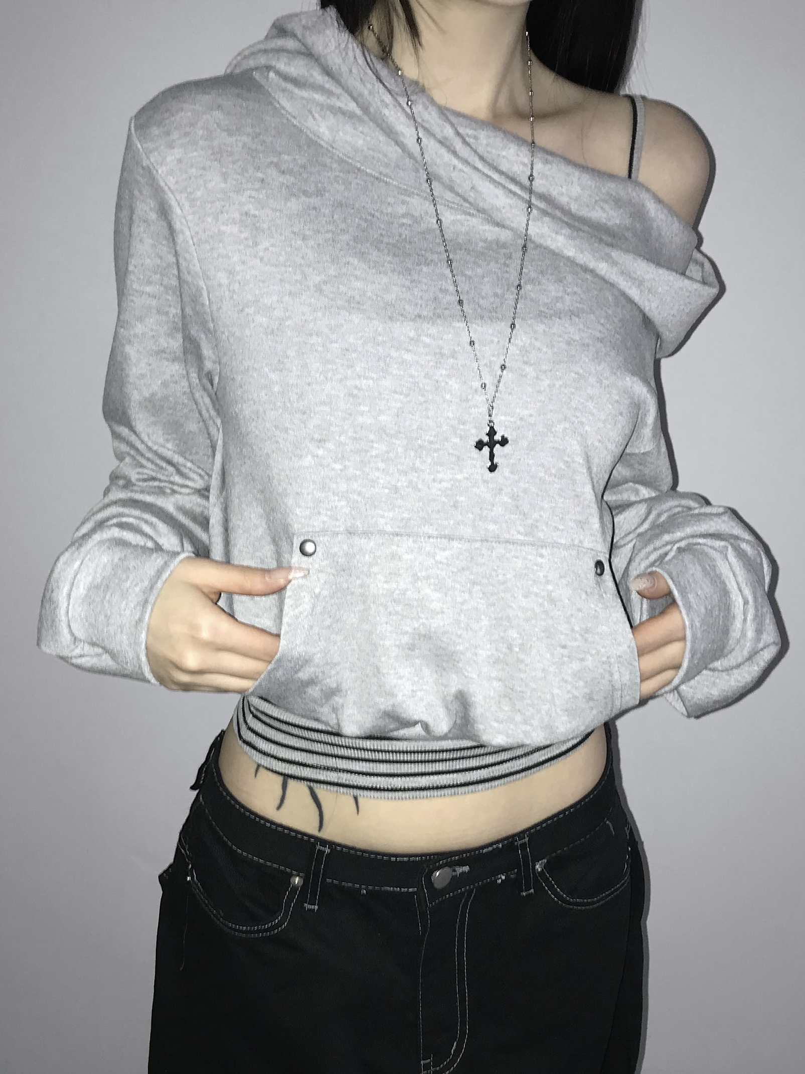 Soft Off-Shoulder Cropped Hoodie