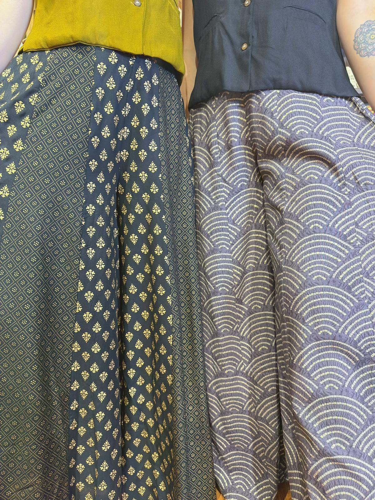 2150 Black Golden Patchwork Wide Legs Pants 38"
