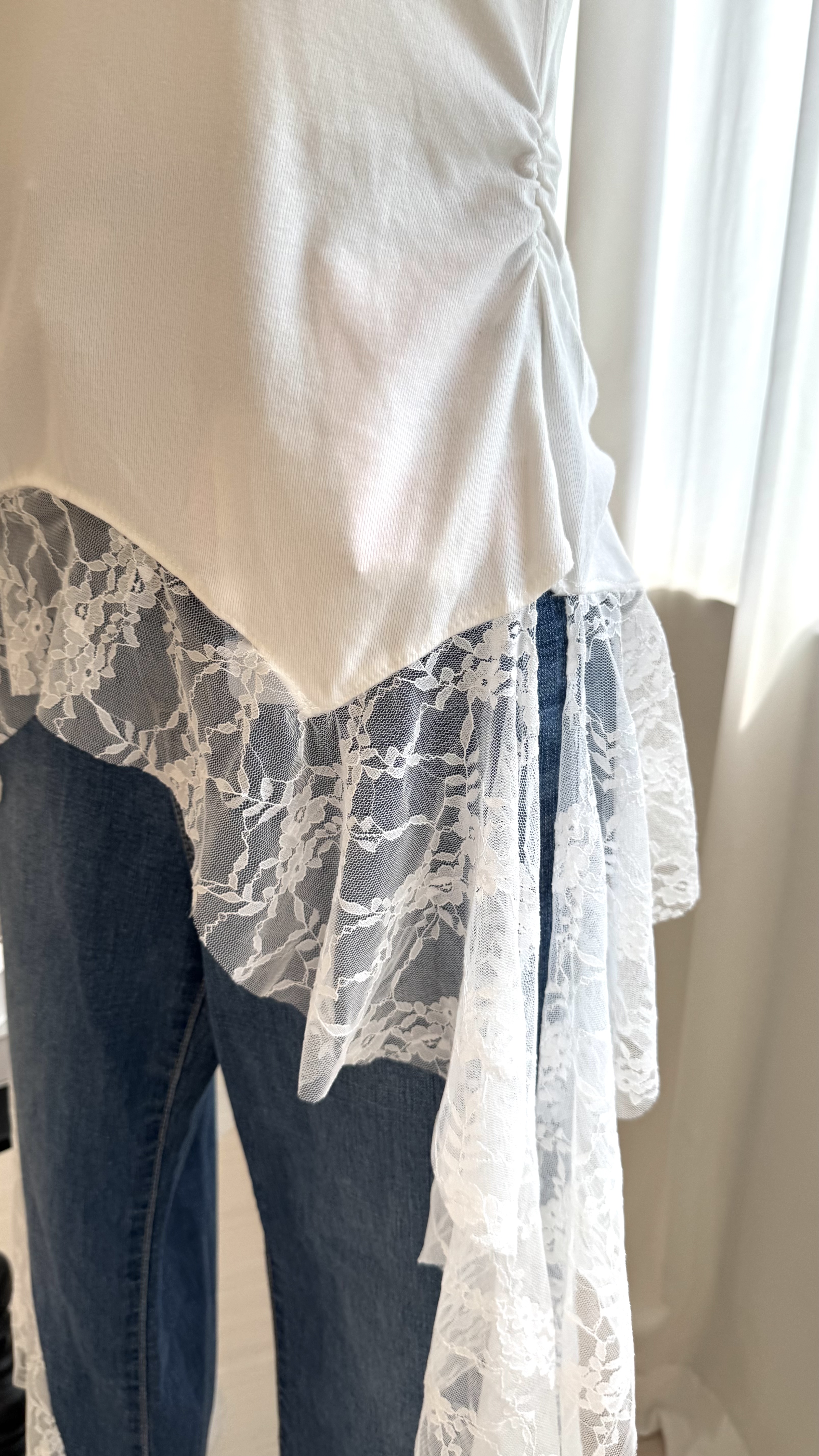 不规则蕾丝拼接短袖｜CN01352616WHITE