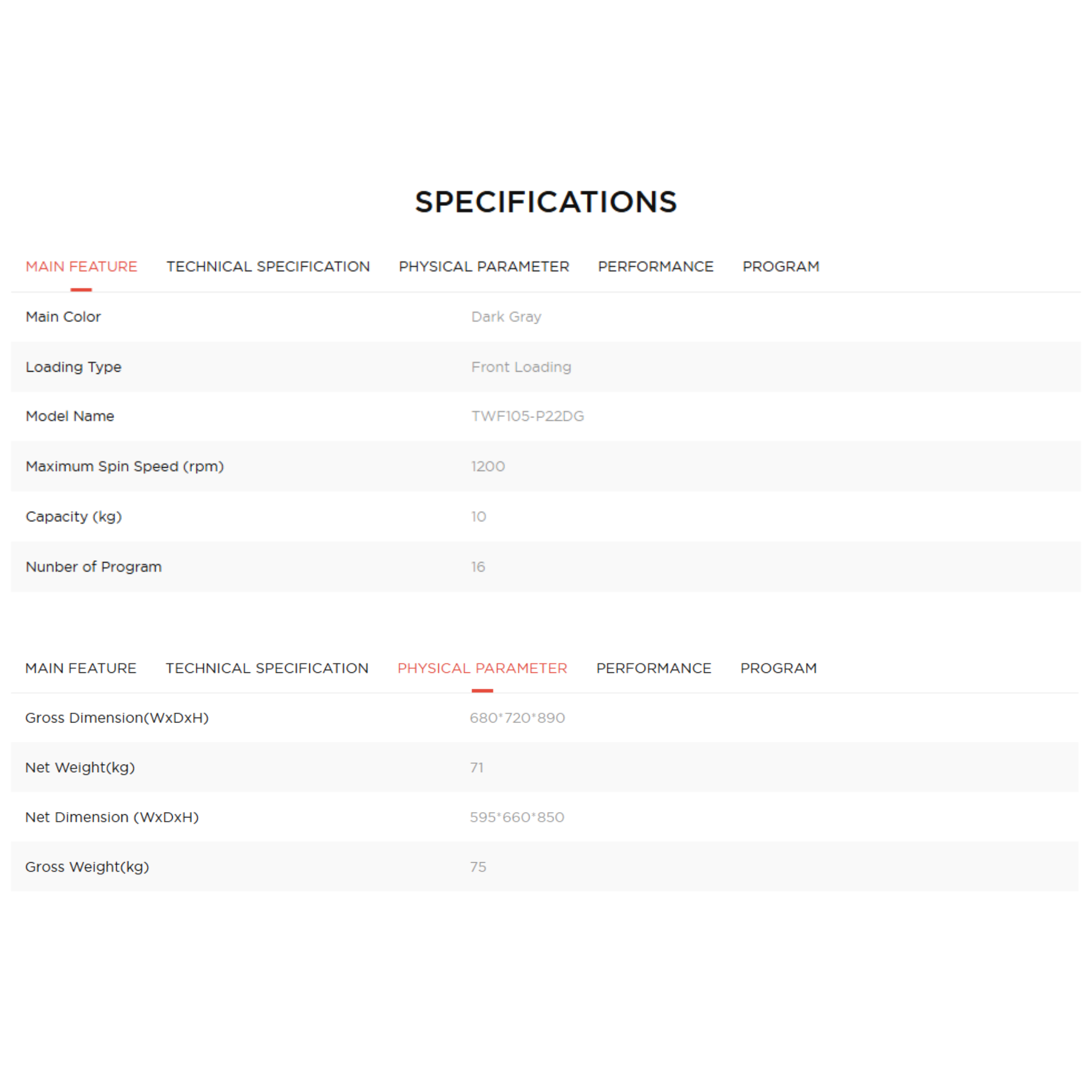 TCL 10.5kg Direct Drive Front Load Washing Machine (TWF105-P22DG)