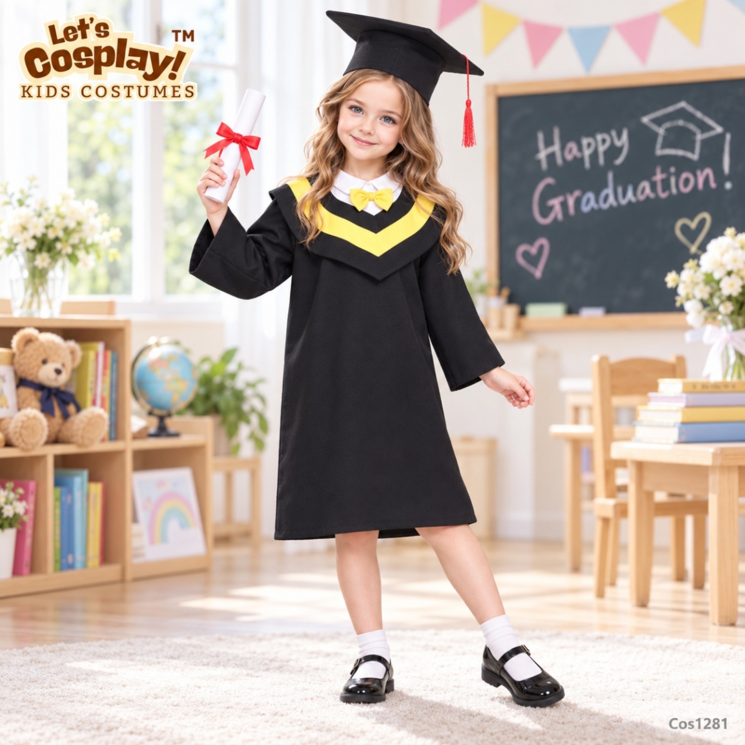 幼稚園小學兒童畢業袍連四方帽 黑金畢業服裝  香港 Lets Cosplay COS1281