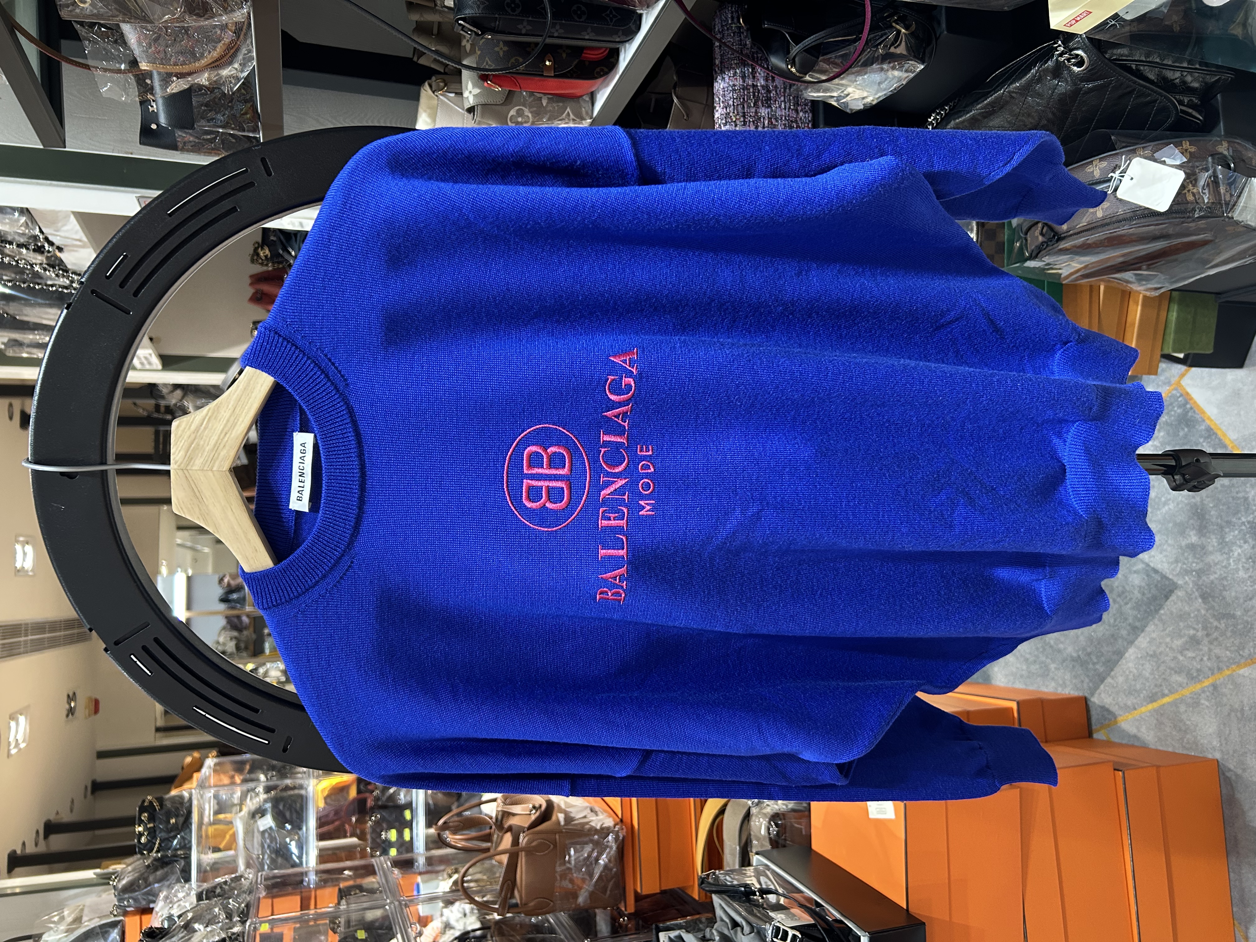 Balenciaga Sweatshirt Wolle Blau Logo 100%Authentic ,98%new 