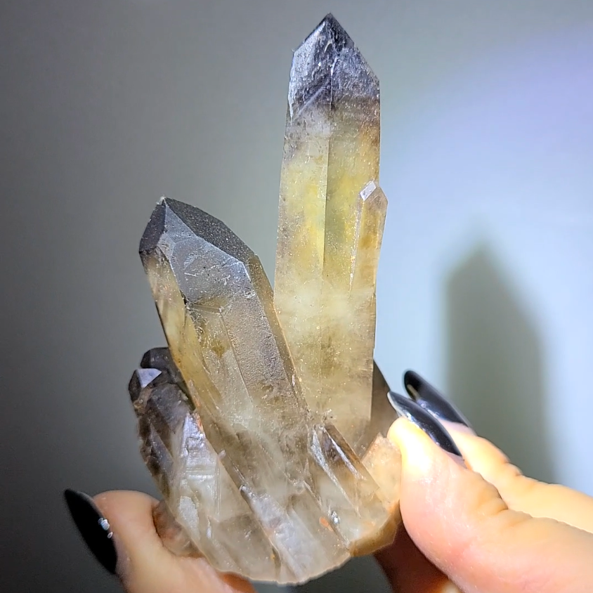 Smoky citrine cluster with phantom smoky pyramids - C96