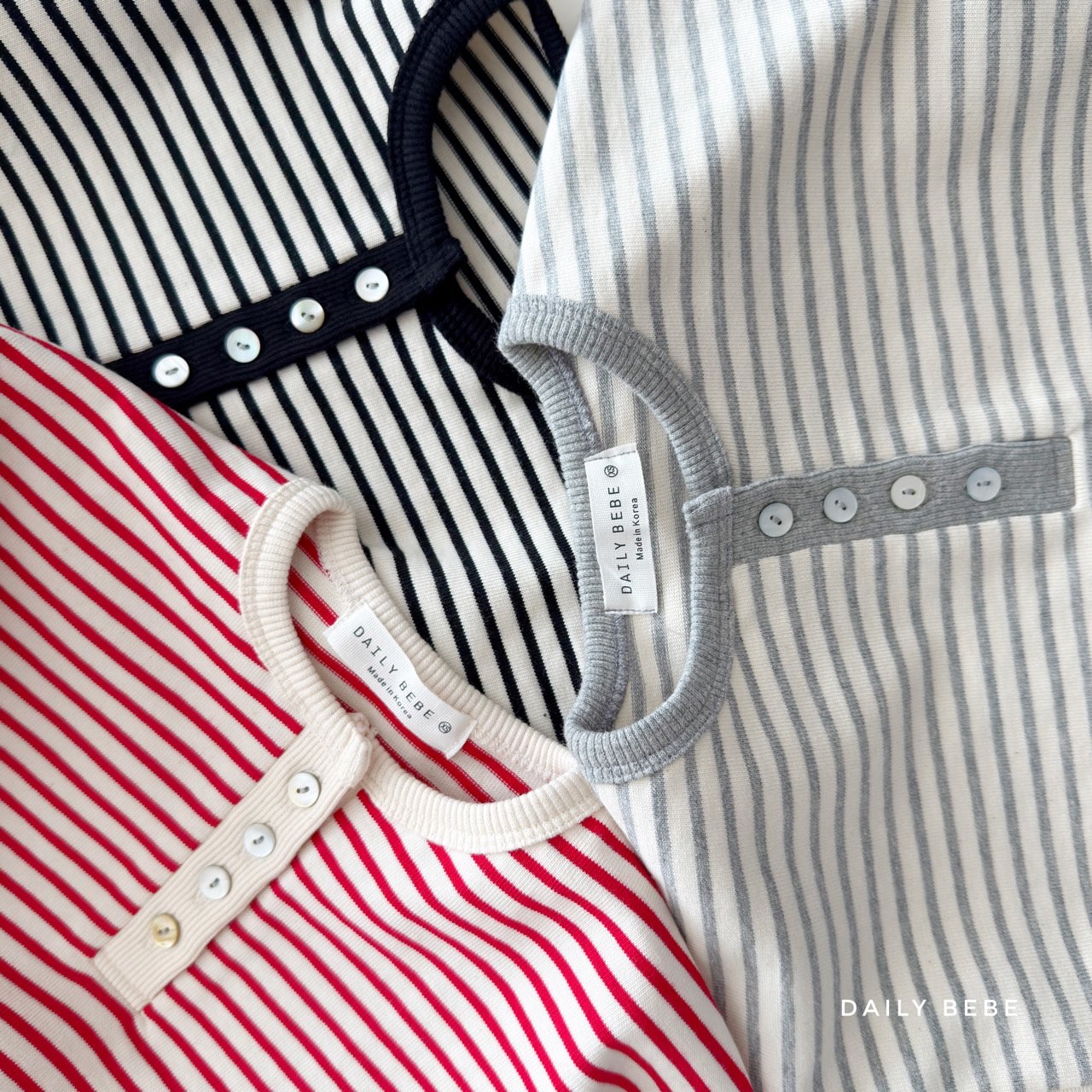Dailybebe | Striped Henley Neck Tee
