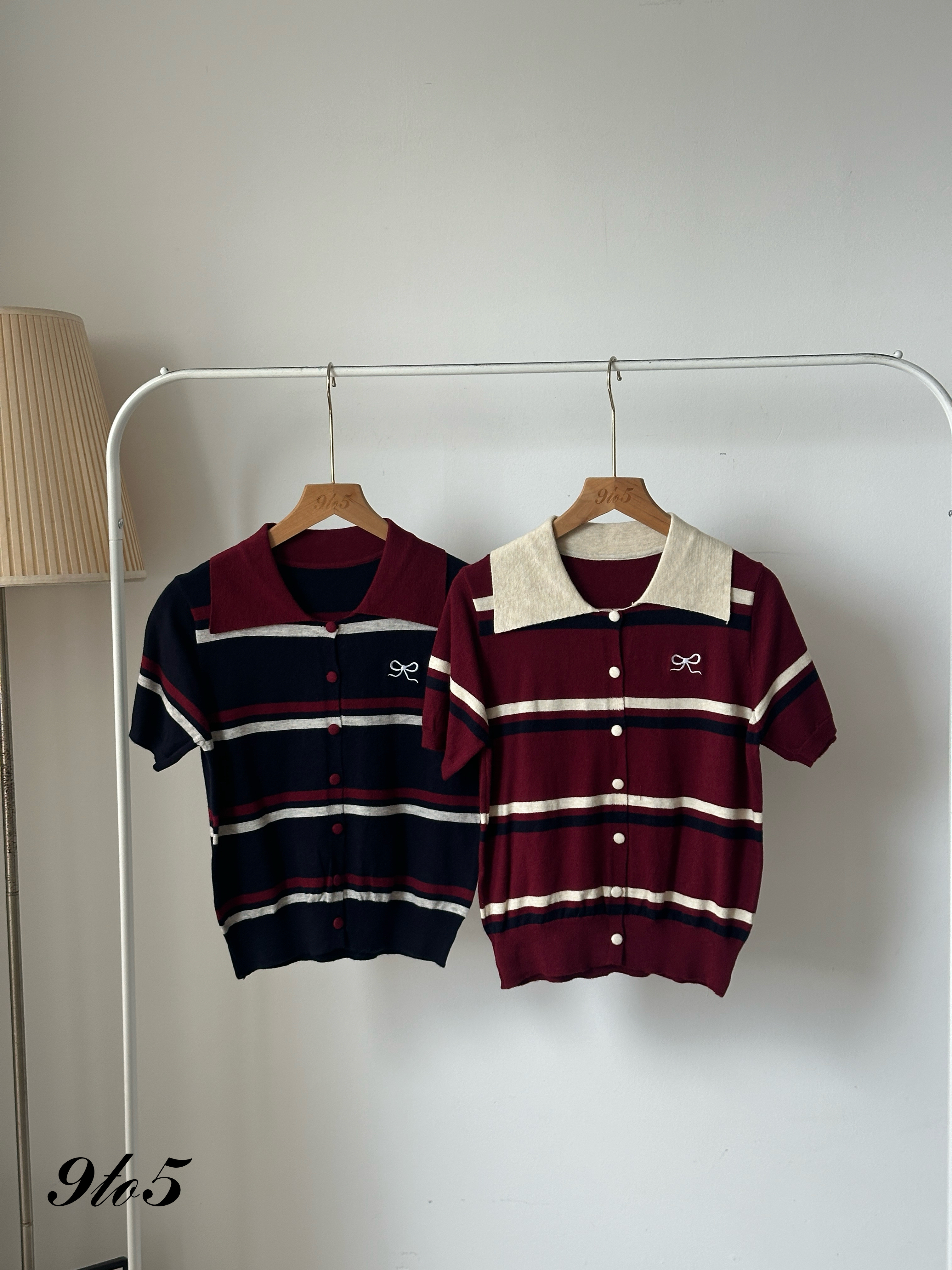 T4026 Striped Knit Polo Tee - 5 Colors