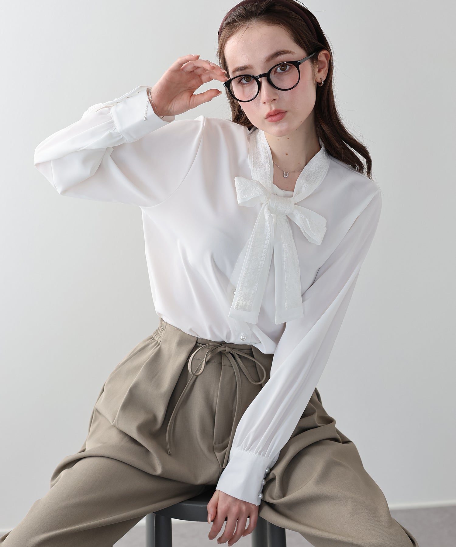 <JP> Lace Ribbon x Pearl Shirt Blouse * 3色入 <預購>