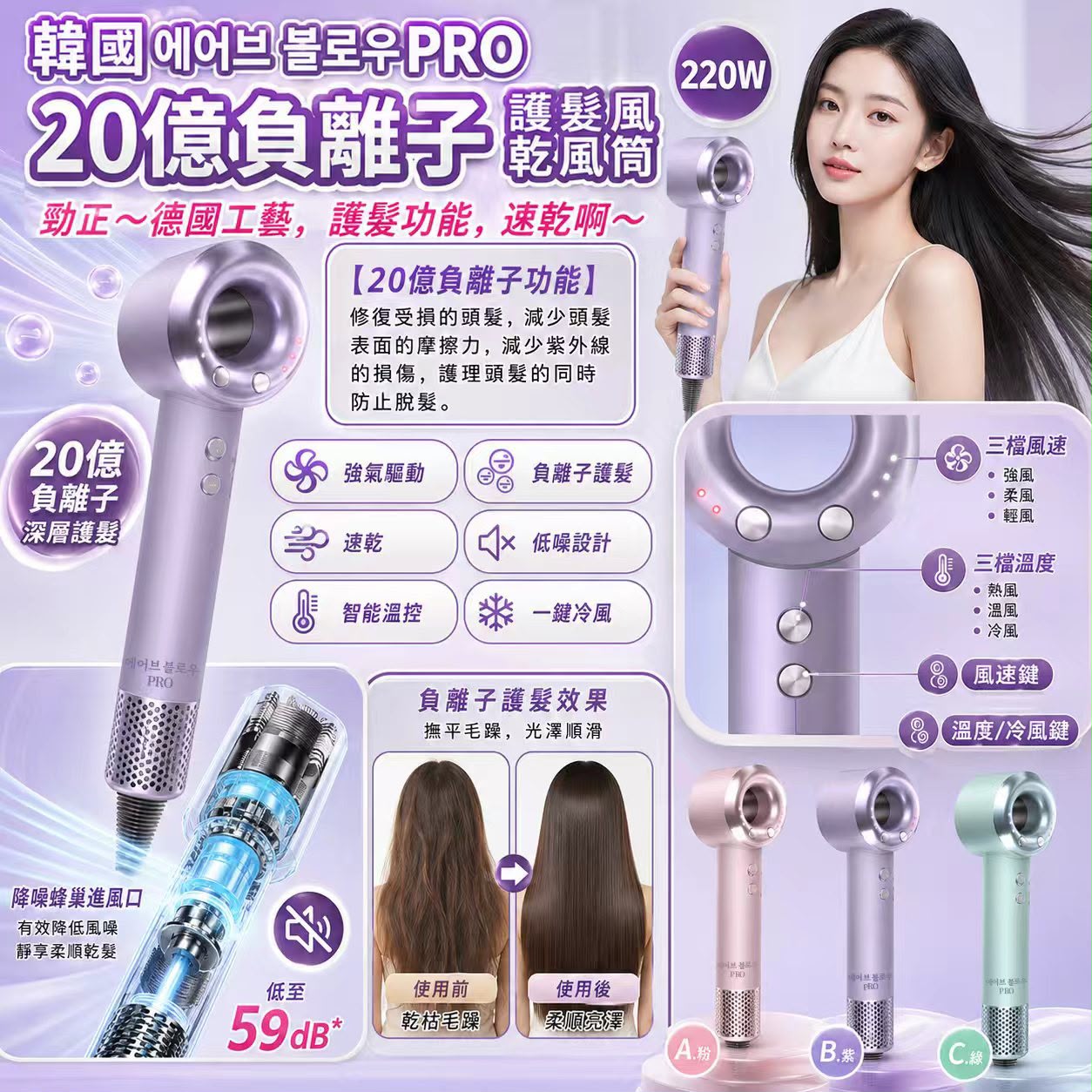 【預訂】韓國 PRO 離子護髮速乾風筒