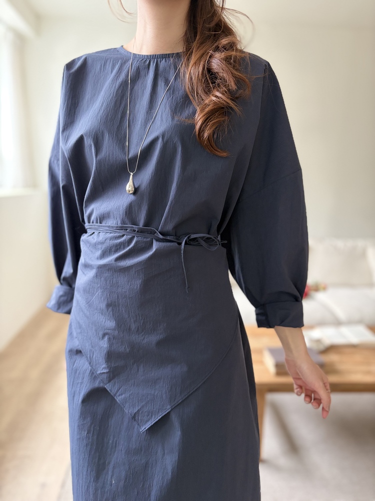 Wrap-Accent Dress (Navy)