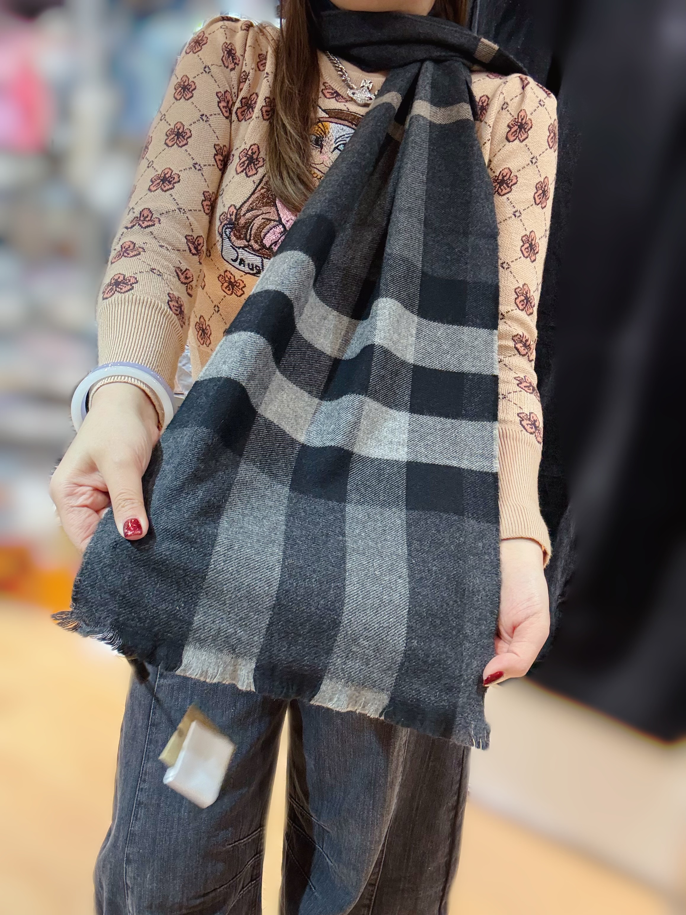 Burberry scarf wool/cashmere/check/blk