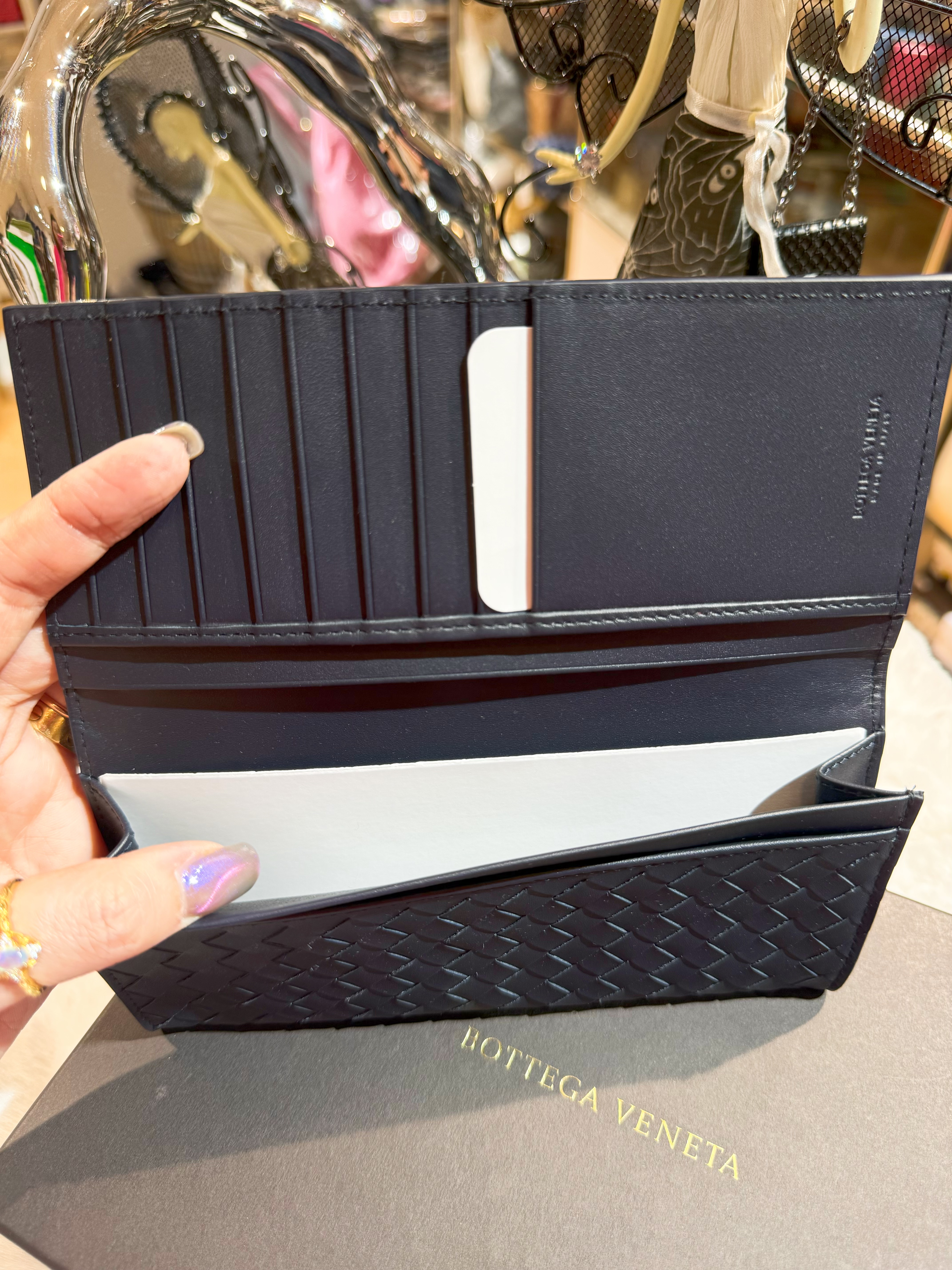 BV slim long wallet dark navy