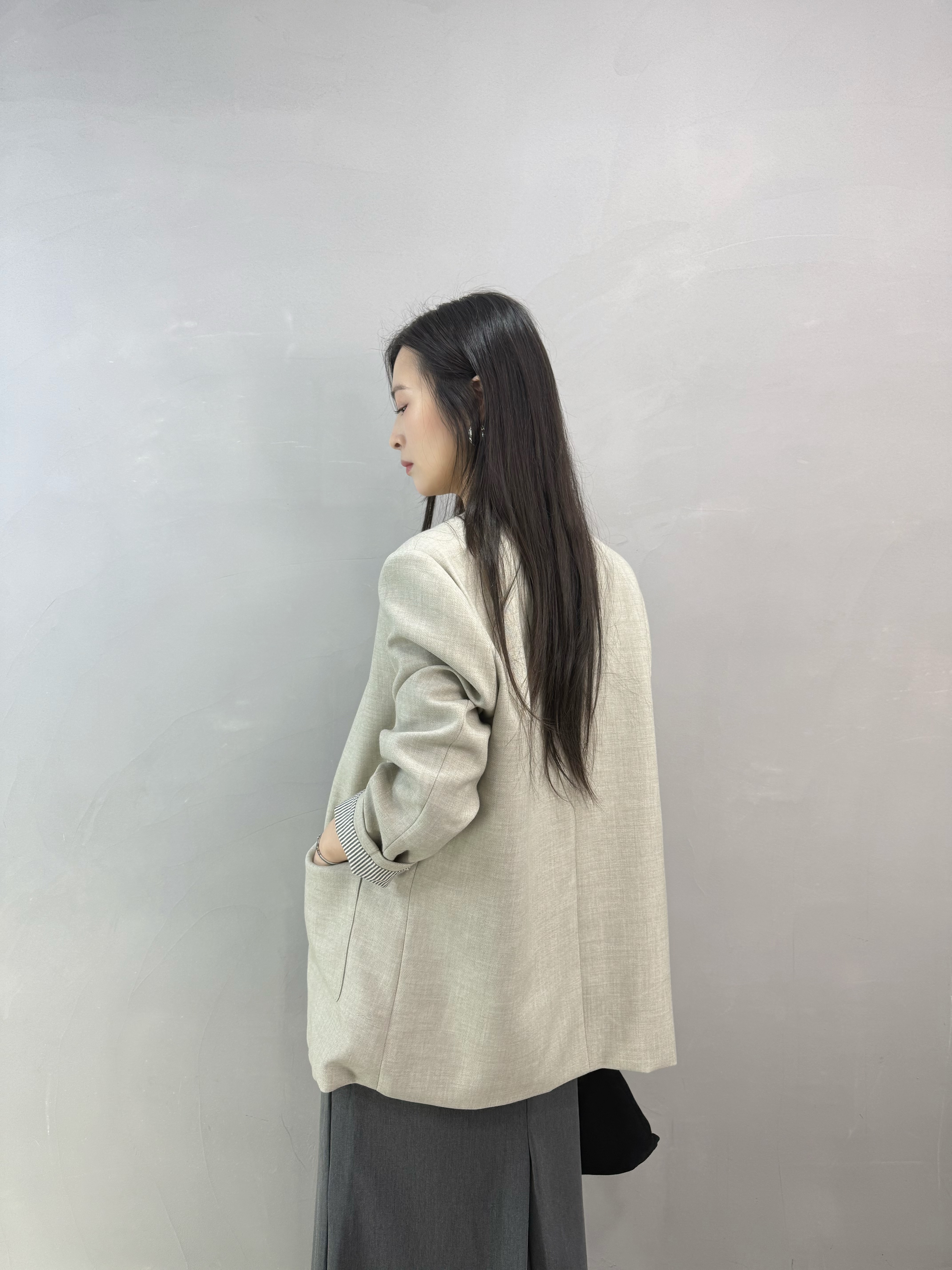 F17 拼條子袖西裝褸