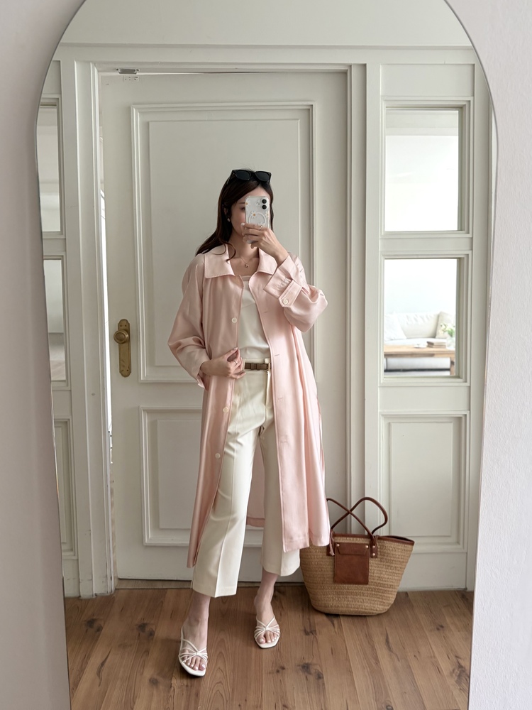 Silky Belted Trench Coat (Pink)