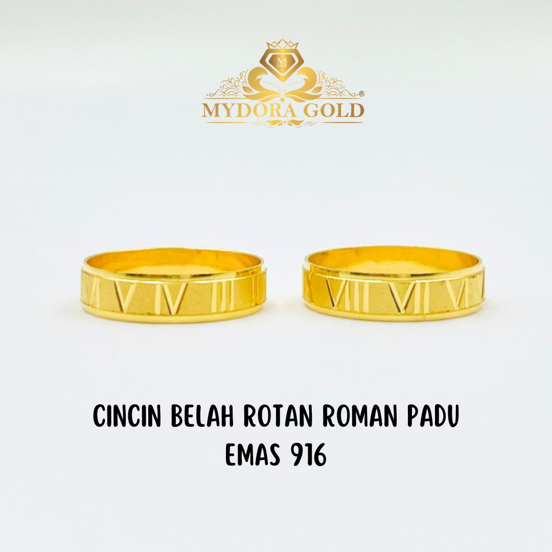 MYDORA Cincin Belah Rotan Roman Padu l EMAS 916/22K