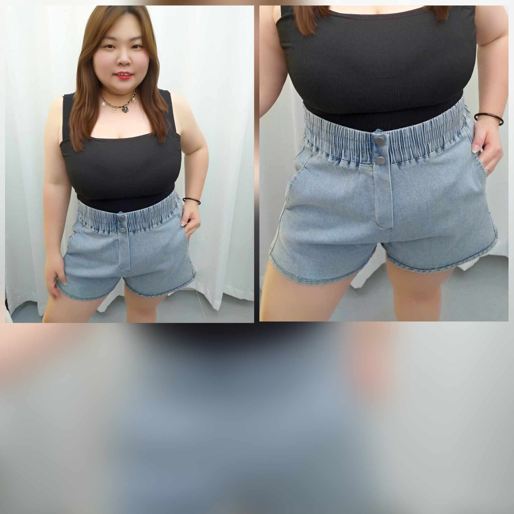 TW#1640 树胶裤头简约设计牛仔短裤