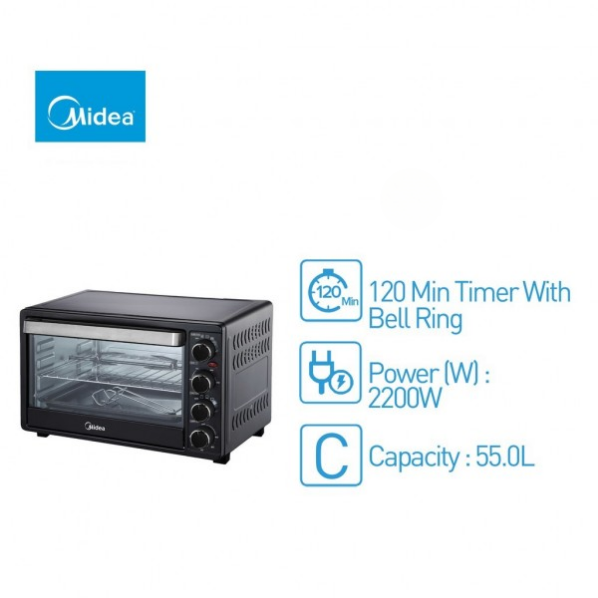 Midea 55L Electric Oven With Rotisseries, Convection Function MEO-55RLC-BK