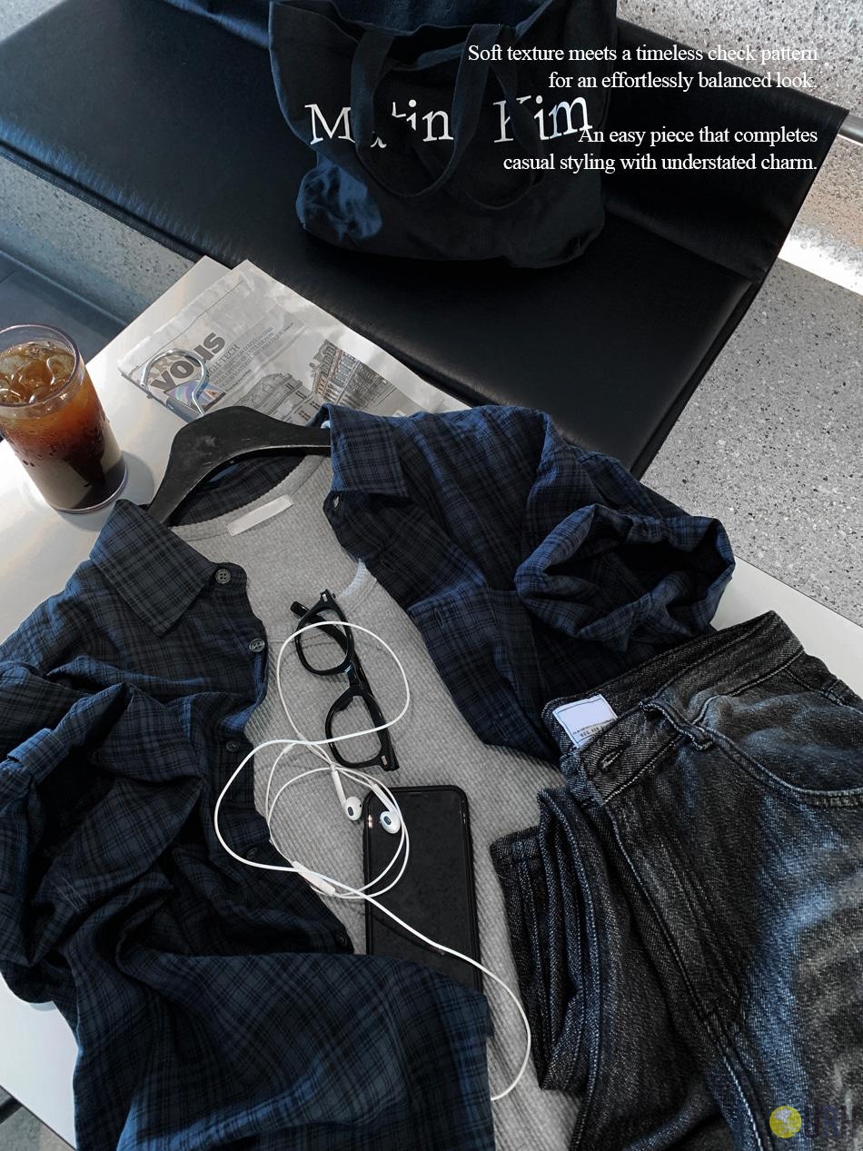【100%保證韓國直送】Randwy Wrinkle Check 輕量微皺感格紋鈕扣捲袖短袖襯衫 👕 [3 color] RL115082