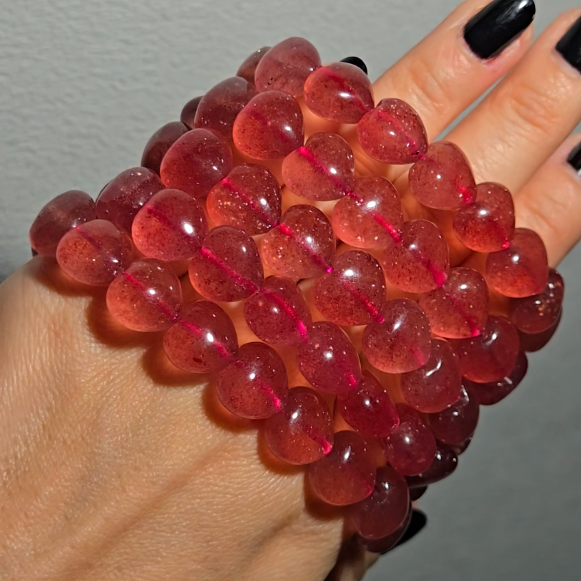 Strawberry quartz heart-shaped 12mm bead bracelets - ST65