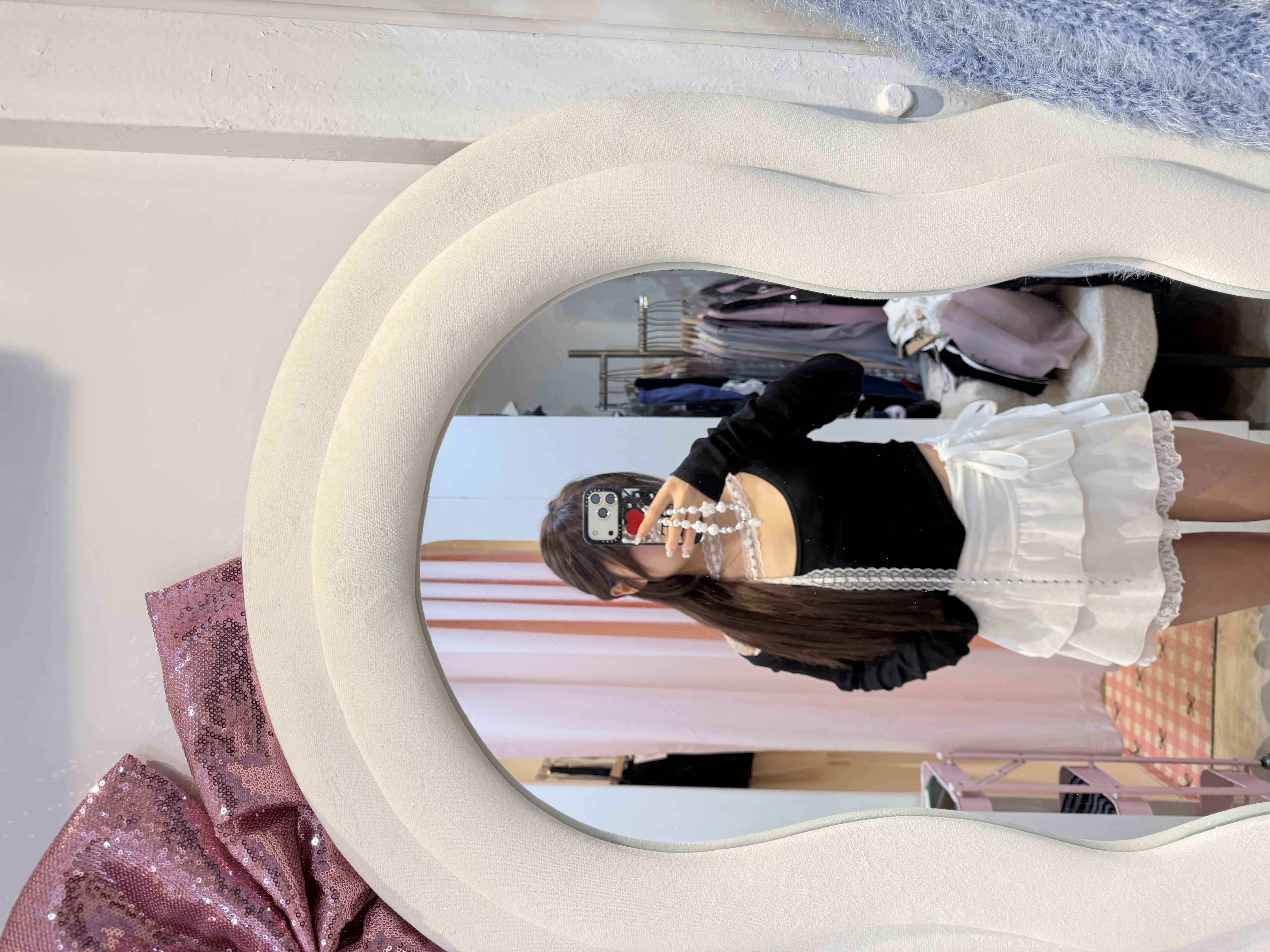 韓國設計感蕾絲邊邊+掛頸巾大領Top