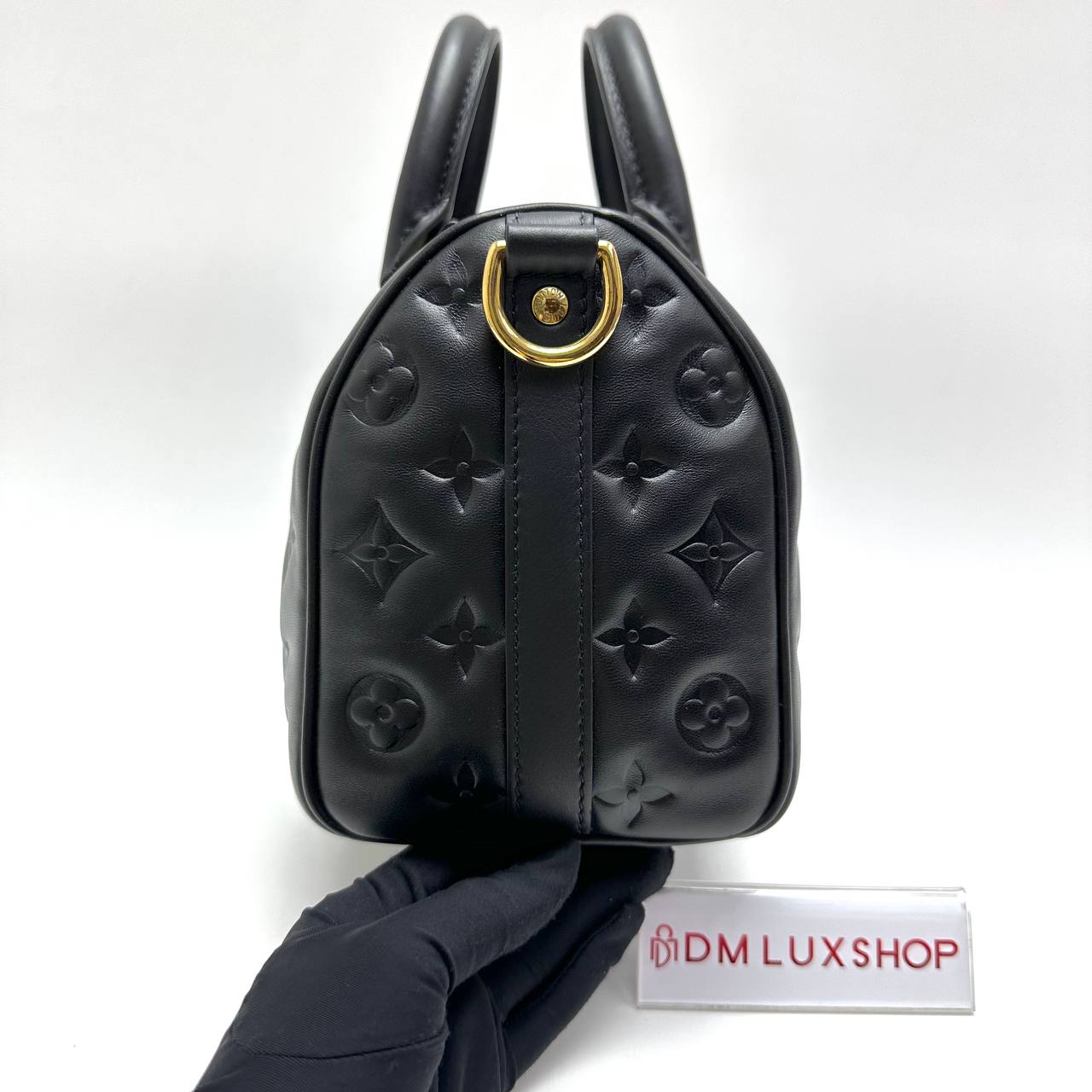 LV Black Embossed Monogram Speedy 22 GHW