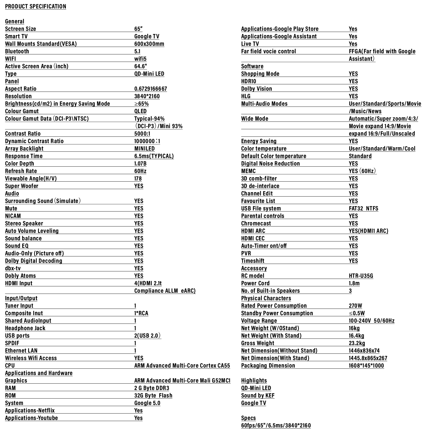 Haier 65" HQLED 4K Smart TV (H65M80FUX)