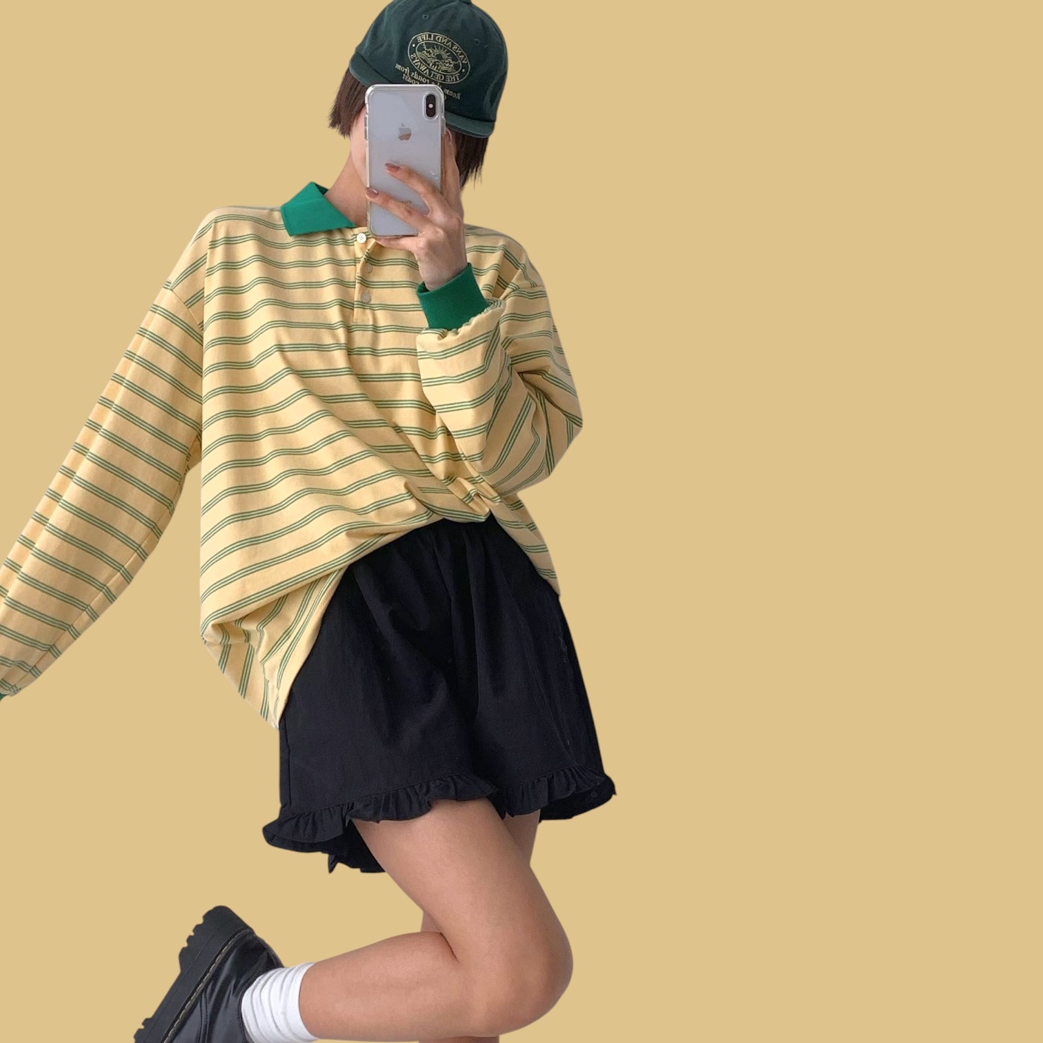 221549 撞色Polo長袖Tee
