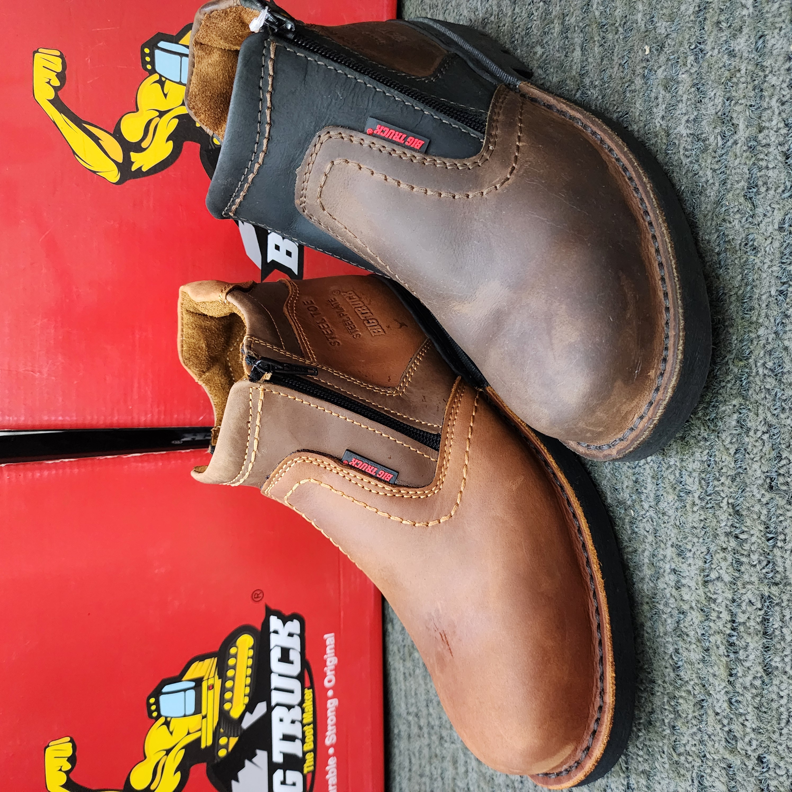 Big Truck SS 8019 Safety Shoe with Dual Zip MID CUT Brown Kasut Keselamatan