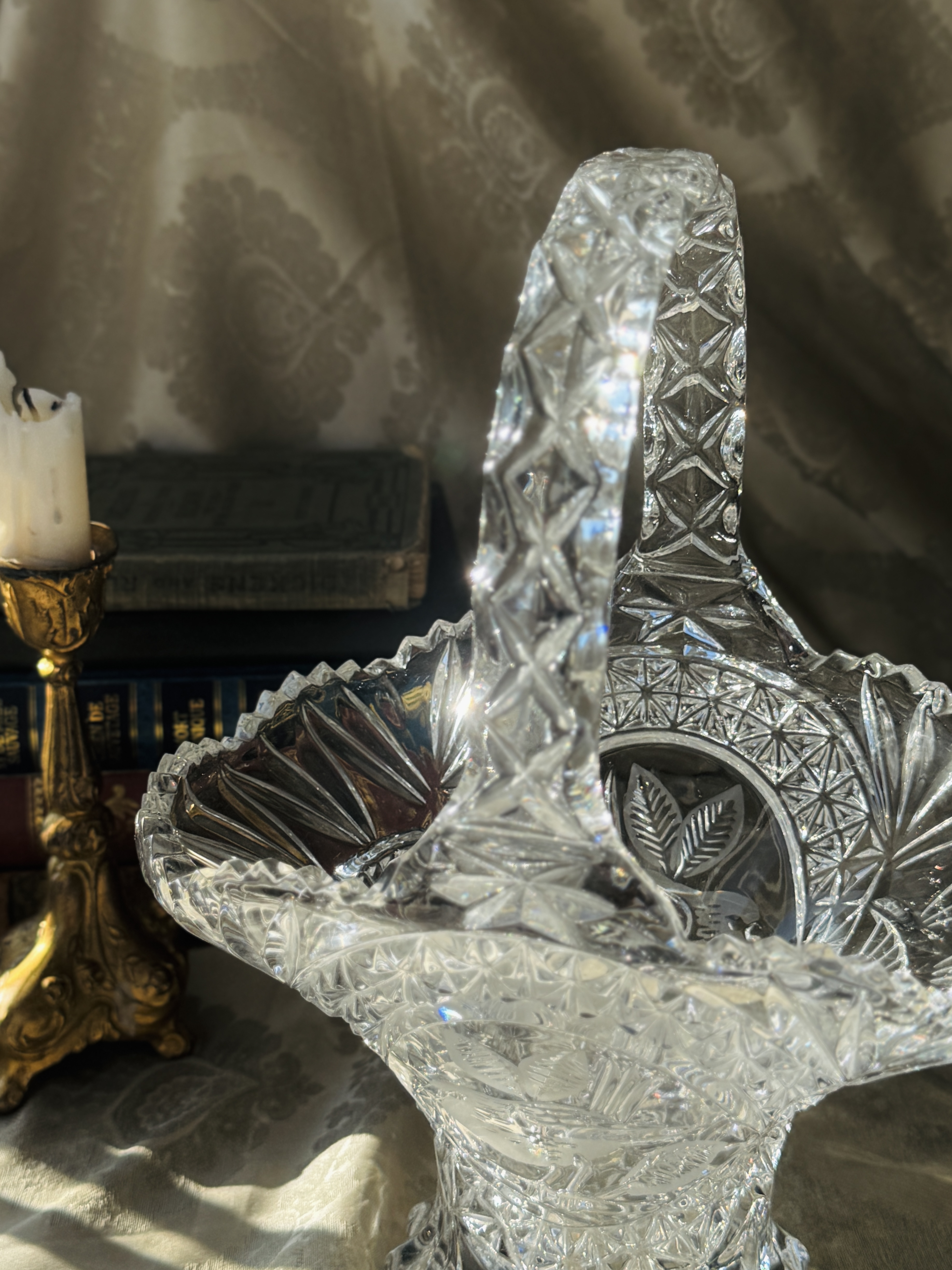 C.a. 1970s–1980s German Hofbauer "The Byrdes Collection" Bird Motif Crystal Deep Basket (MT2587)