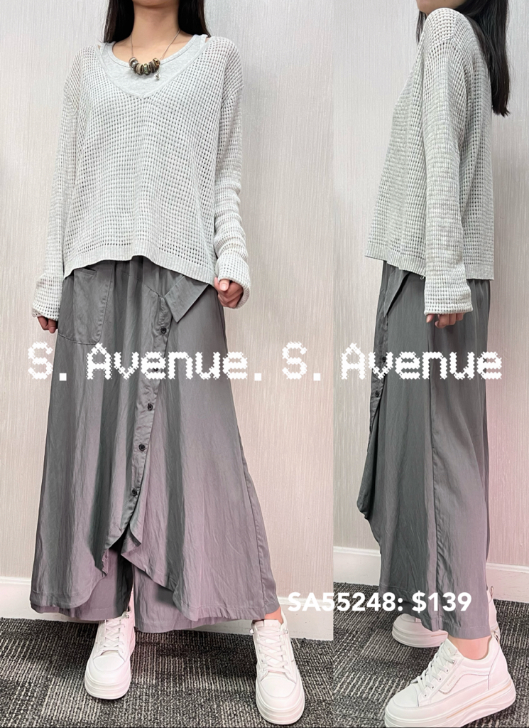 SA55248: 長袖V領通花線top+背心套裝