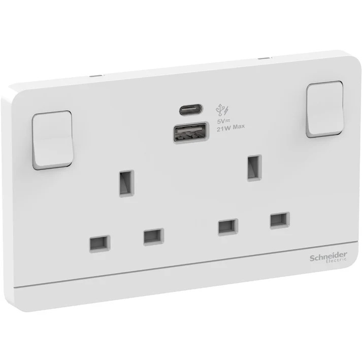 Schneider 施耐德 奐尚– 13A兩位 插座 連USB 充電插座 E83T25ACUSB_WG_C5