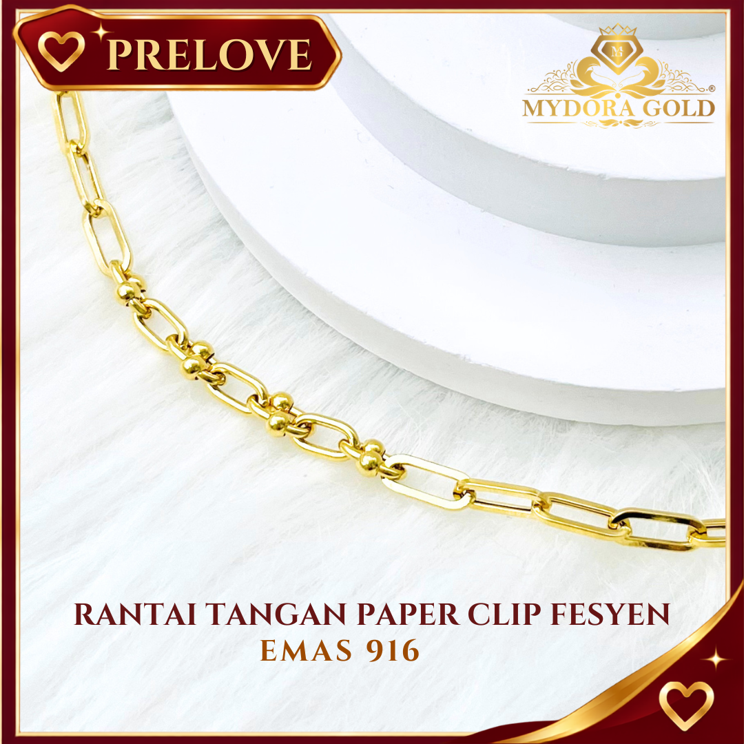 Pre-Loved: Rantai Tangan Paper Clip Fesyen l EMAS 916/22K