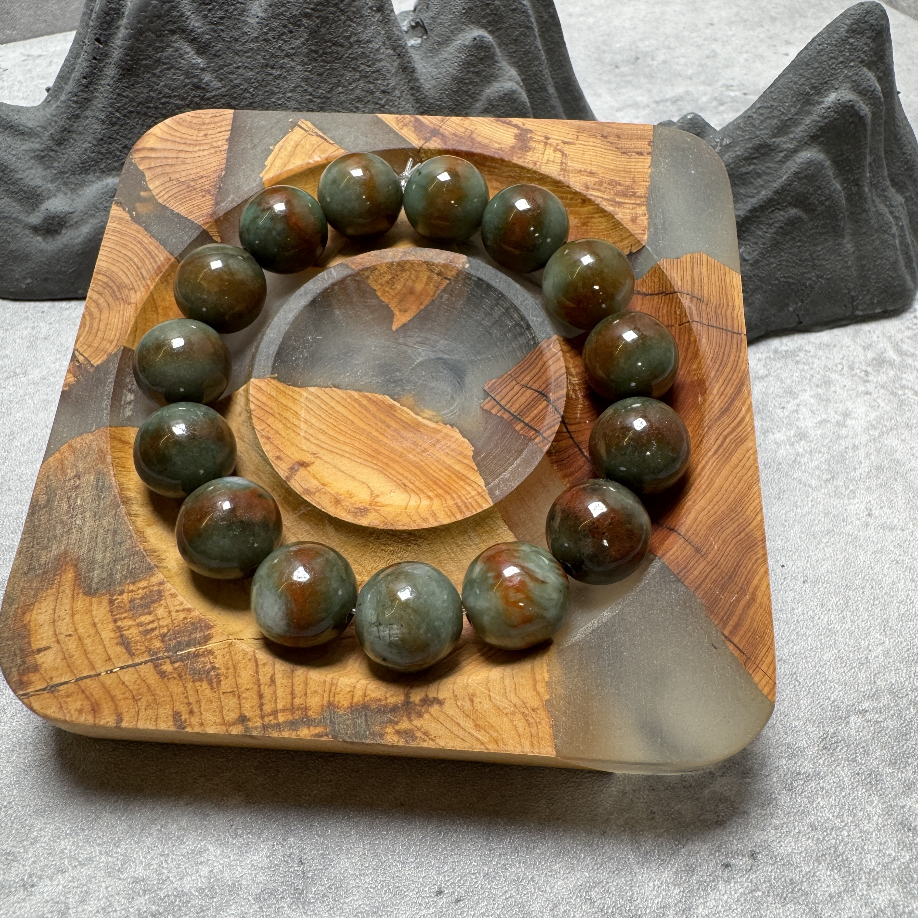 稀有自然紅翡油青總翡翠手串-535