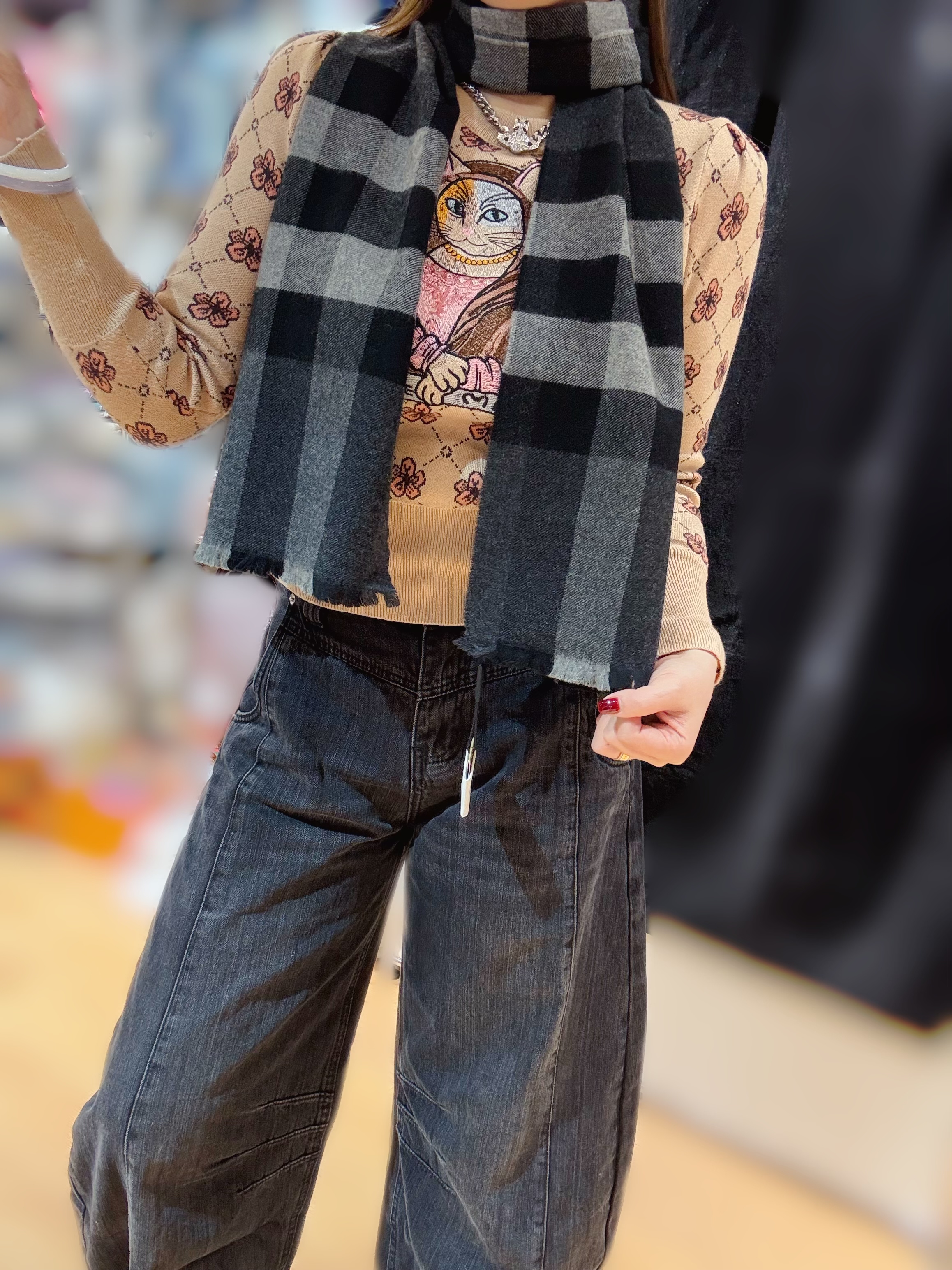 Burberry scarf wool/cashmere/check/blk