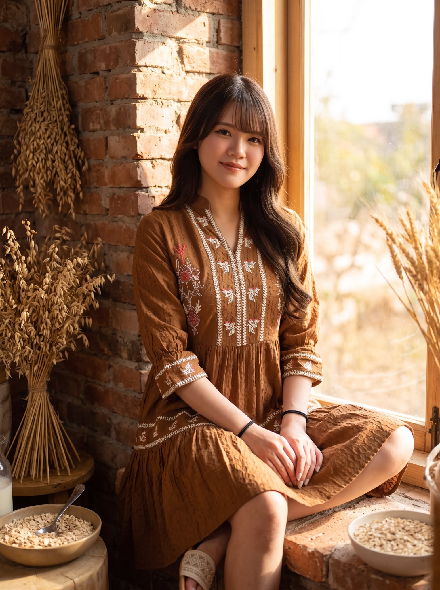 2875 Chocolate Doll With white Emb Sleeve short OP
