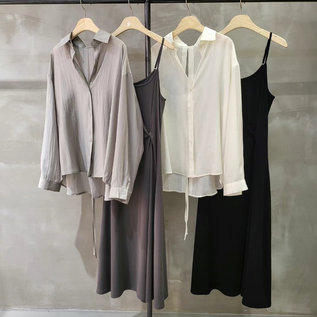 Minimalist Ruched Dress with Sheer Cardigan Set ‖ 极简褶皱连身裙轻薄开衫套装 KR06108171