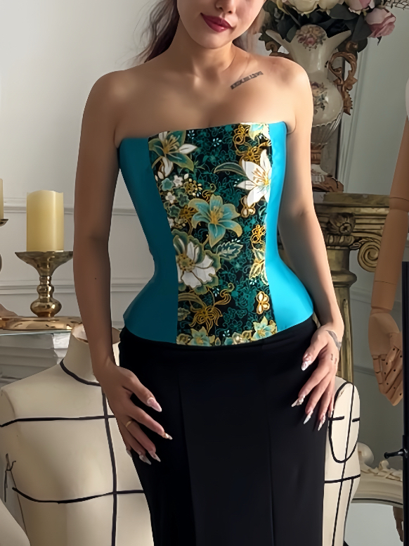 Reversible Longline Corset in Teal Batik - Limited Edition