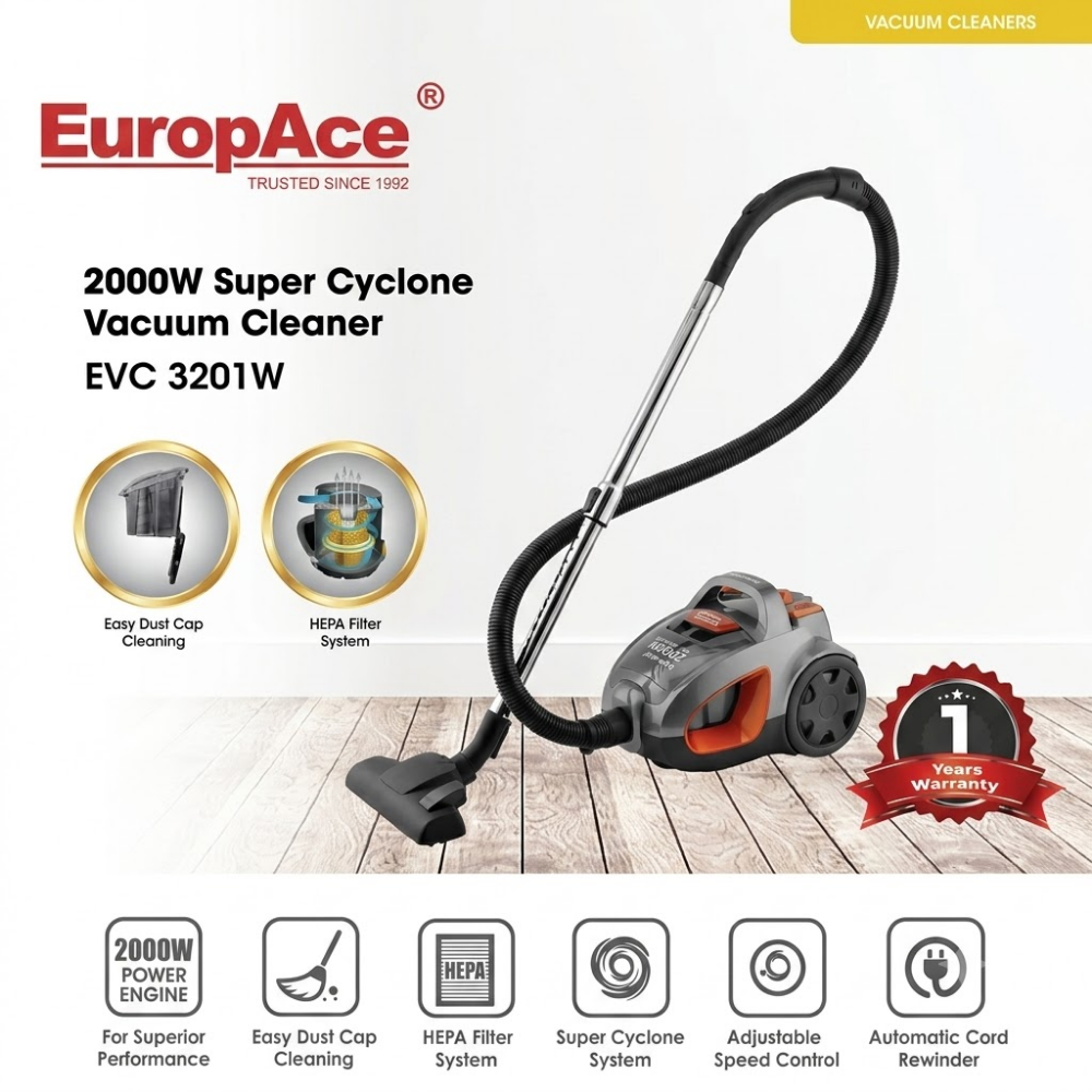 EuropAce 2000W Super Cyclone Vacuum Cleaner EVC 3201W QU 
