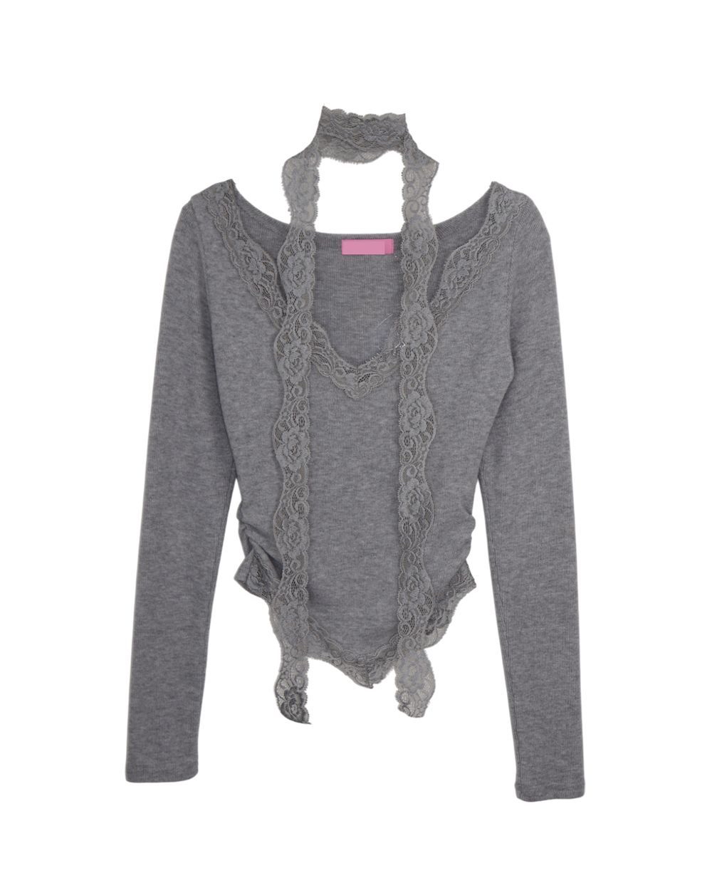 Lace V-Neck Top and Scarf Set