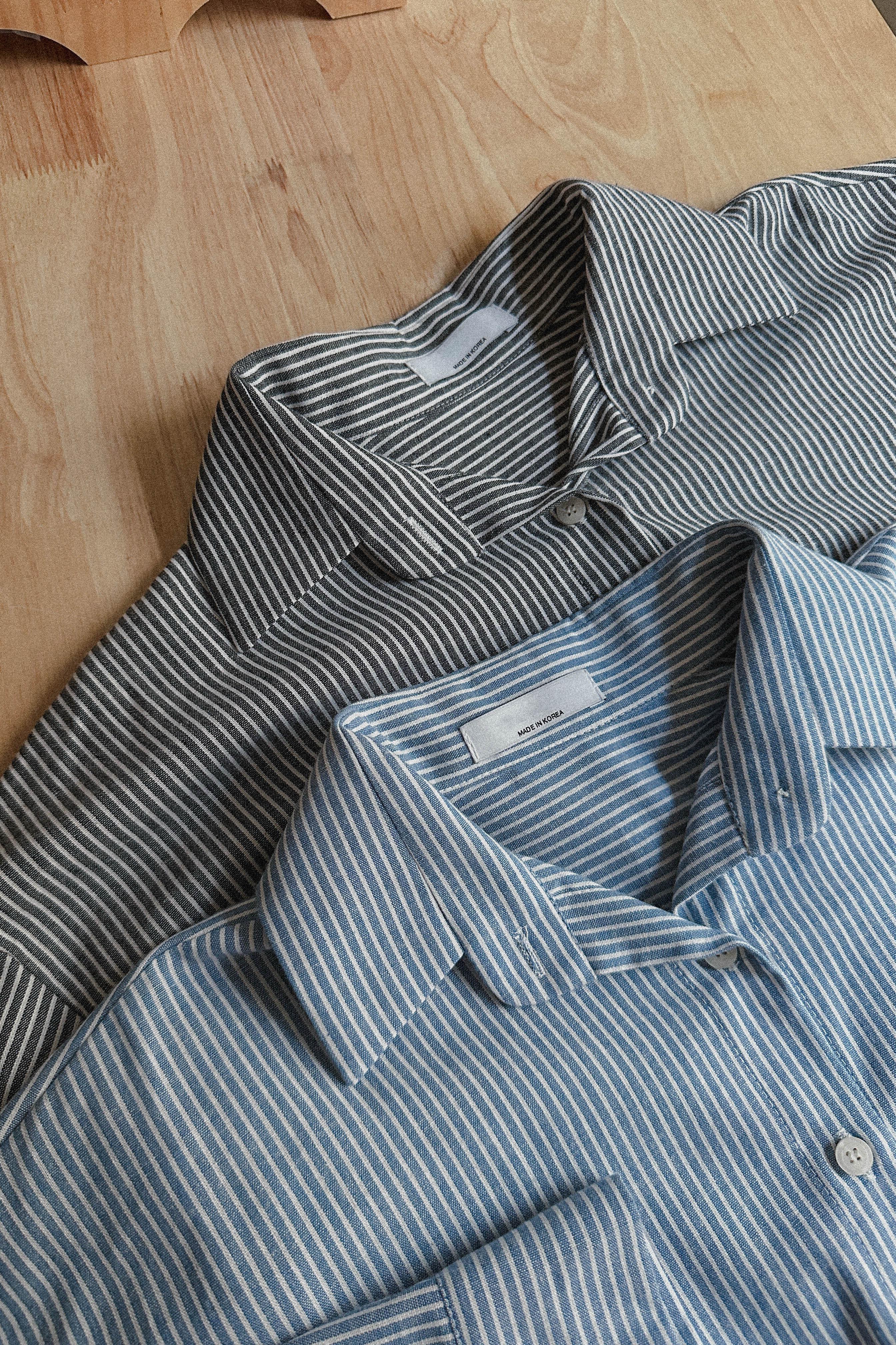 春夏直紋薄襯衫 (兩色入)