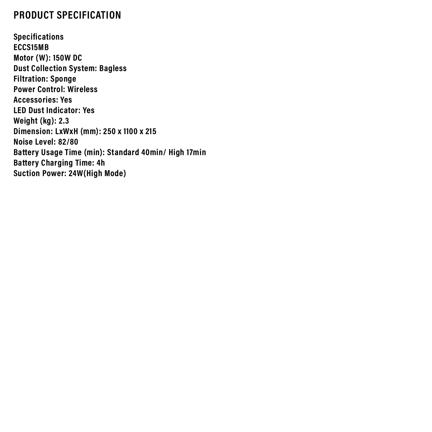 Sharp Cordless Stick Vacuum Cleaner (ECCS15MB)