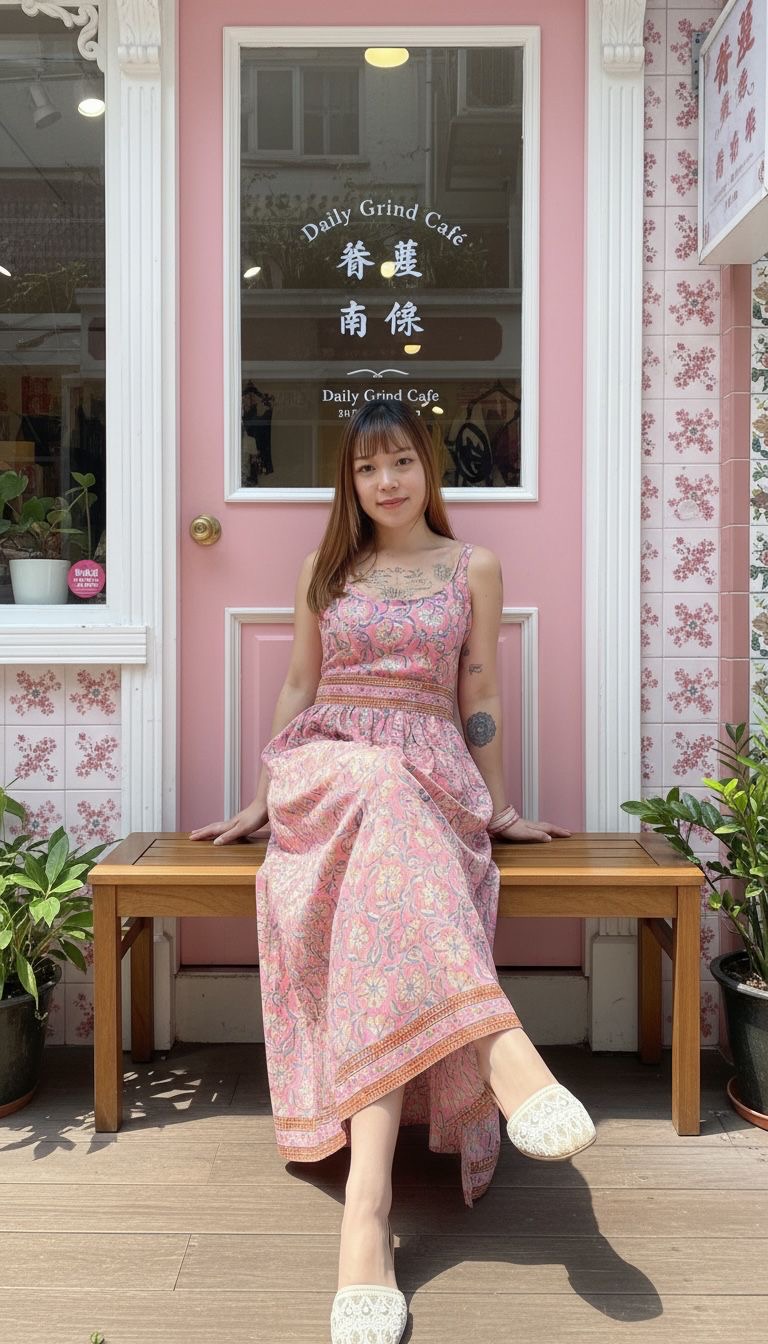 2343 Pink Floral Block Print SL OP 48"