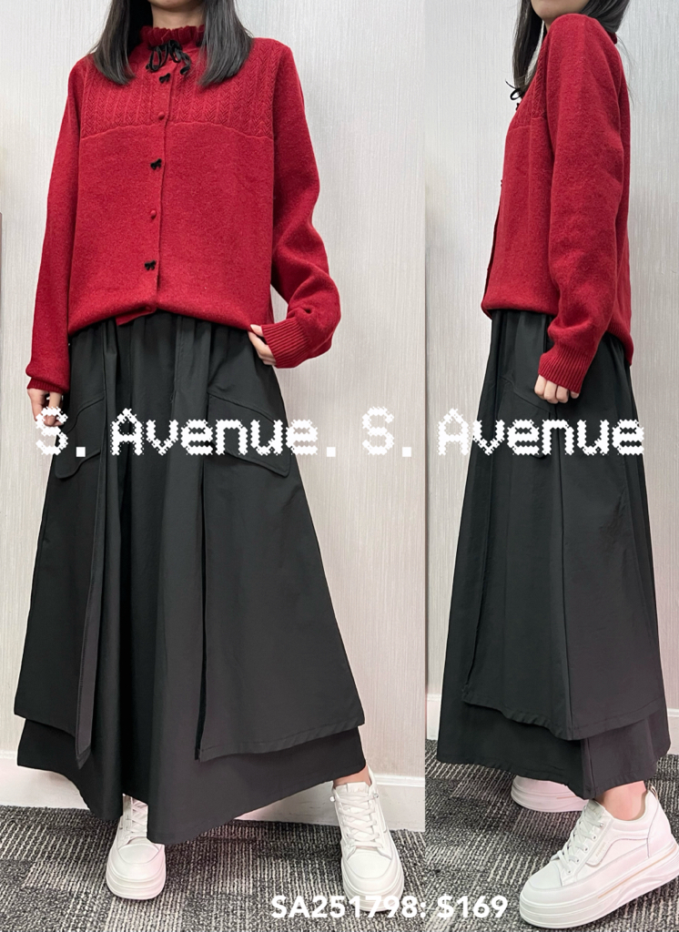 SA251798: 長袖兩著波浪邊領綁帶蝴蝶鈕top