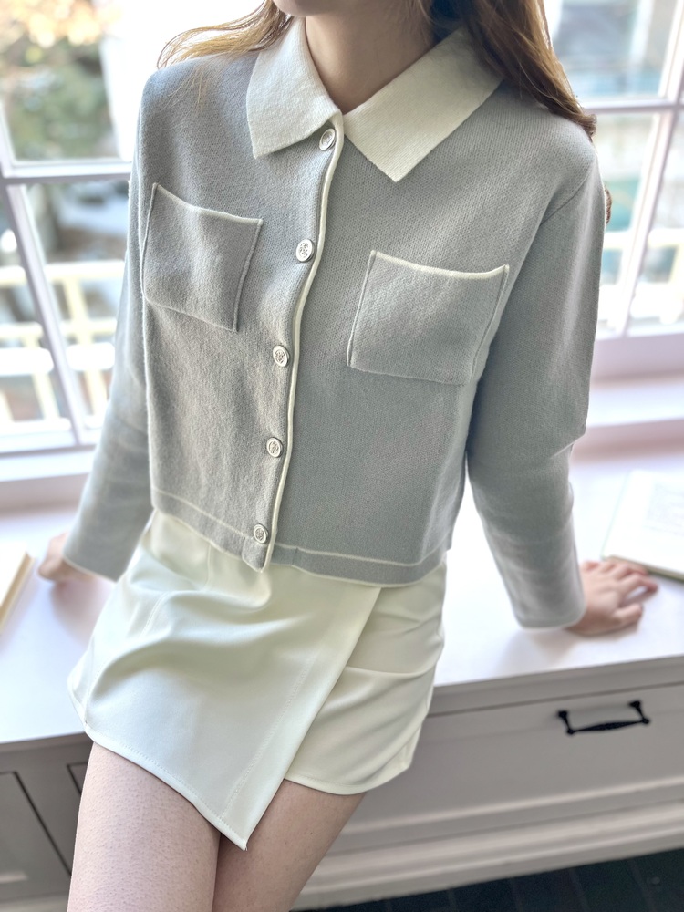 Elise Dual-Tone Cardigan (Misty Blue)