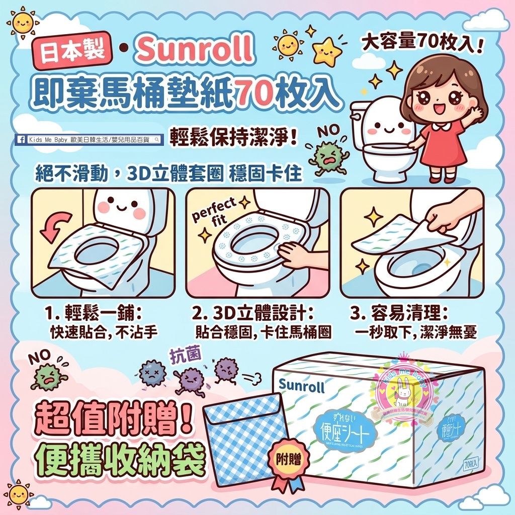 Sunroll 日本製 馬桶墊 廁所墊 坐墊防菌紙 70枚  ⭐ 預購商品 ⭐