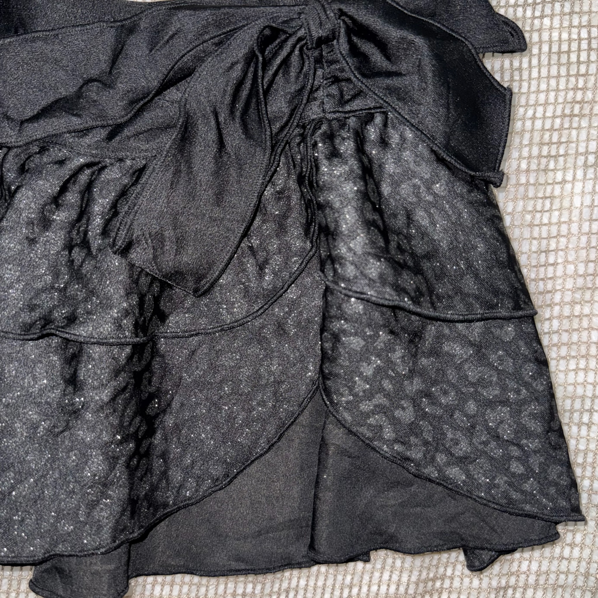 Black Glitter Lace Wrap Mini Skirt