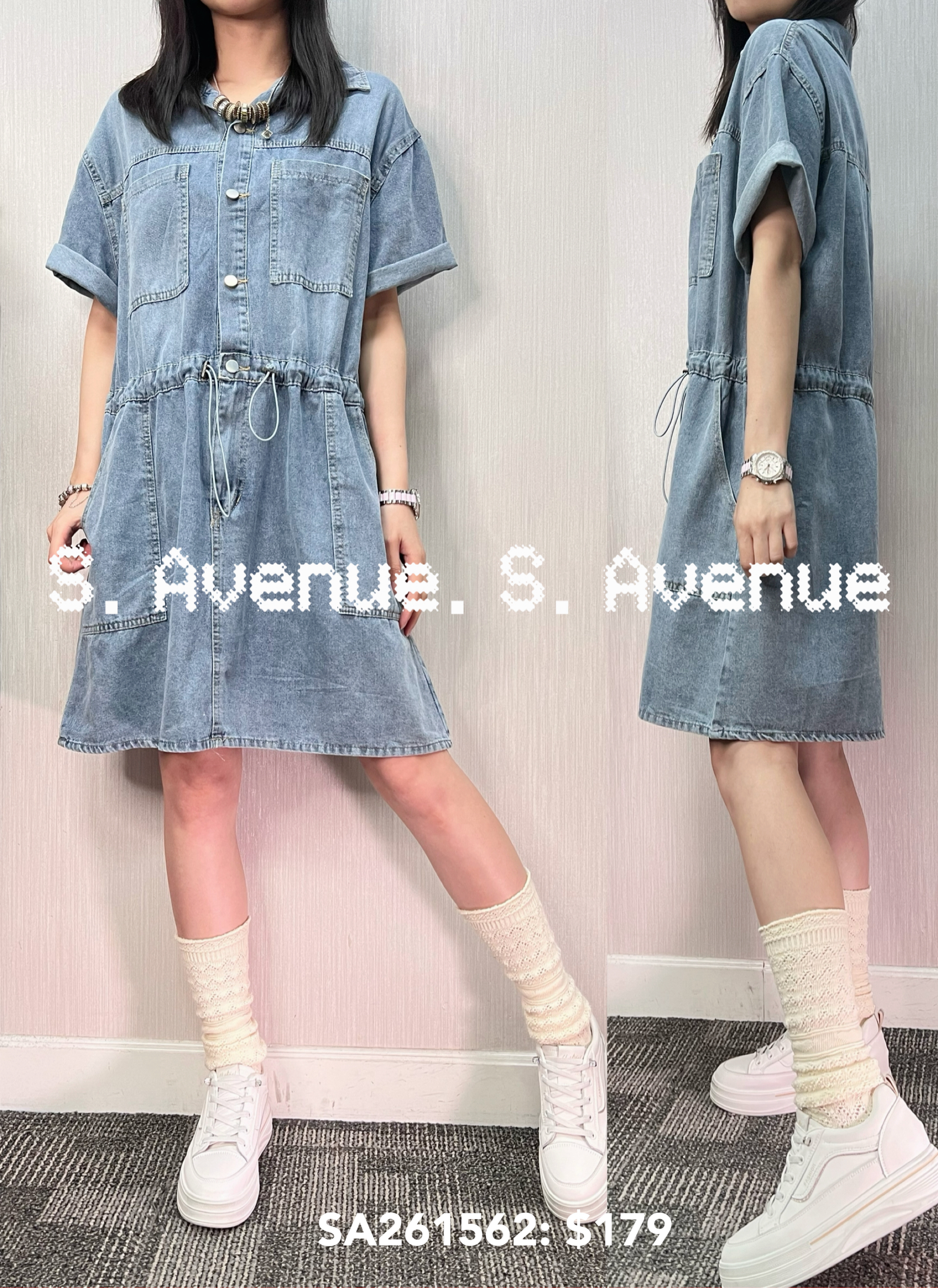 SA261562: 短袖有領牛仔方袋op